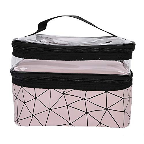 Portable Travel Makeup Train Case - Double Layer Cosmetic Organizer with Toiletry Storage | Multifunctional Makeup Bag for Women (Pink) | Perfect for Travel, Salon Professionals & Daily Beauty Routine