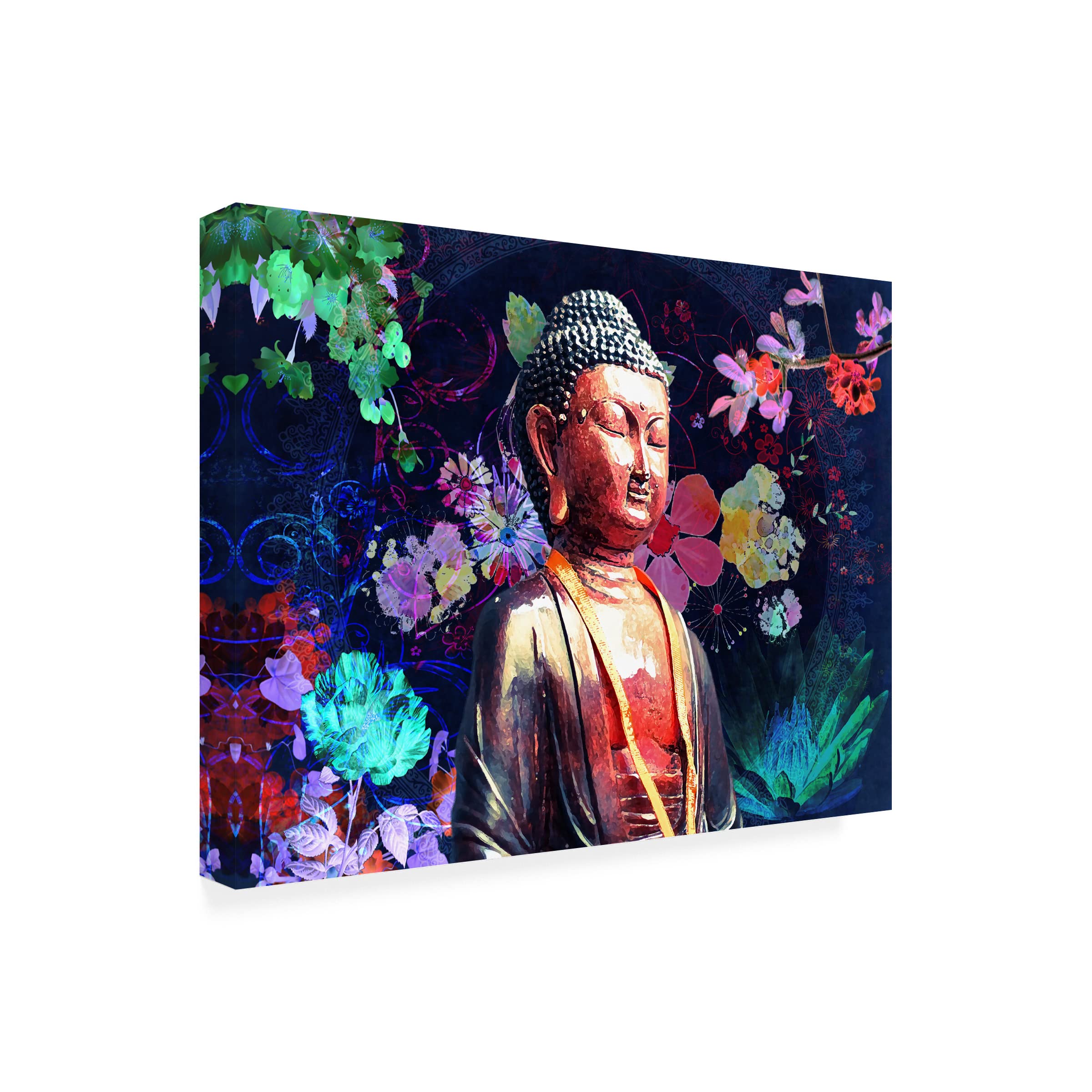 Trademark Fine Art 'Dark Flowers Buddha' Canvas Wall Art Print by Delyth Angharad - Spiritual Home Decor for Living Room, Bedroom & Meditation Space