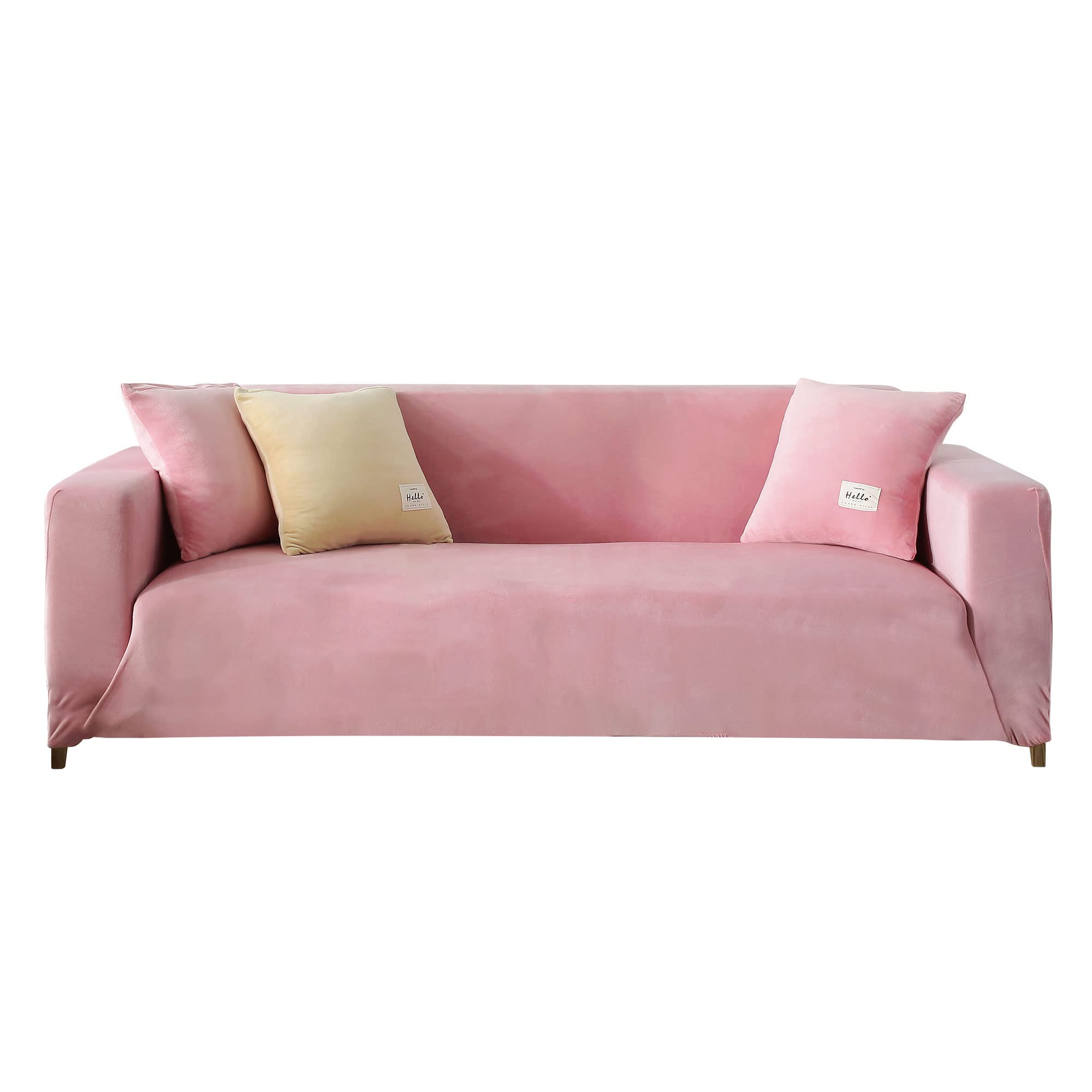 CONRUSER Stretch Sofa Slipcover - Soft Velvet Couch Cover with Elastic Bottom, Furniture Protector for Pets & Kids (Pink, X-Large) - Perfect for Living Room, Family Room & Pet-Friendly Homes