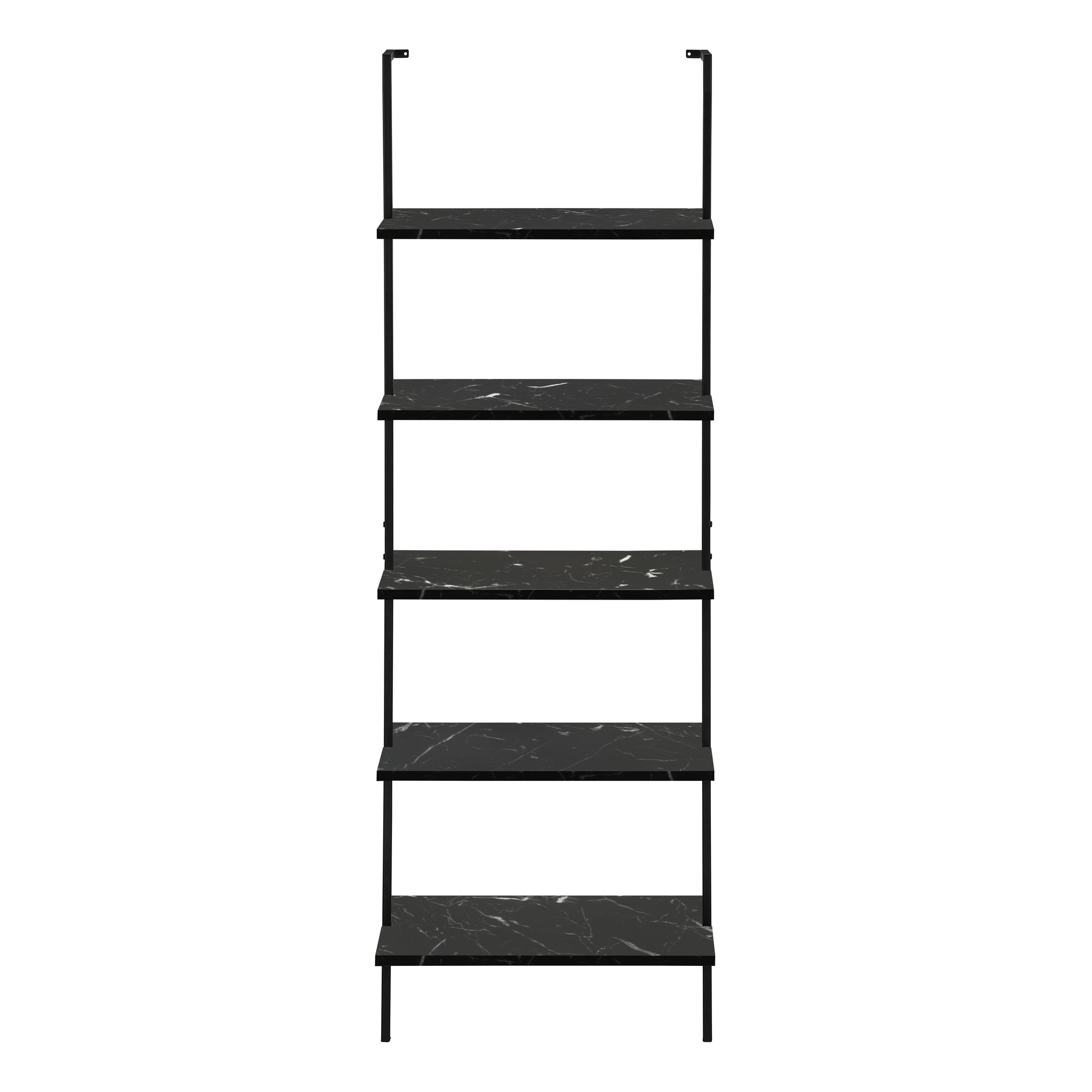72 Inch Black Marble & Metal Ladder Bookcase - Modern Industrial Bookshelf for Living Room, Office & Bedroom Storage