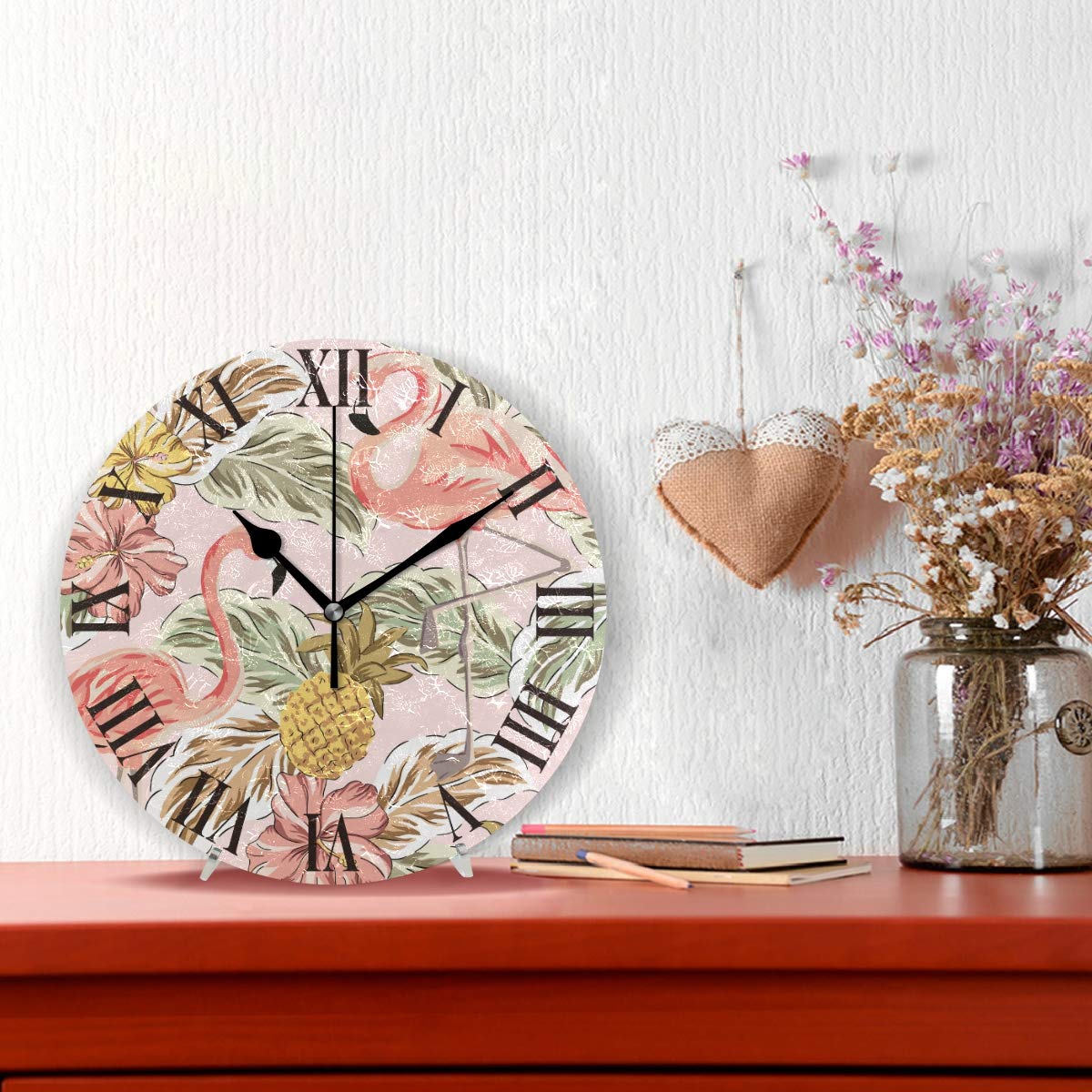 Stylish Hawaii Flamingo Pineapple Wall Clock - Silent Non-Ticking Decor for Home, Office, Bedroom & Living Room | Perfect Tropical Theme Decor for Beach Houses & Vacation Rentals