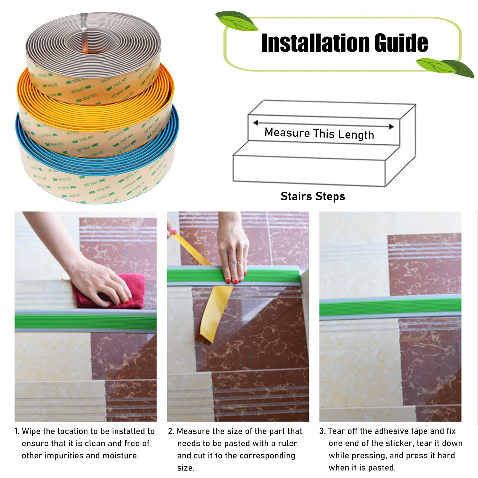 Anti-Slip Stair Treads with Strong Adhesive Backing - 1.57 Inch Wide PVC Non-Slip Tape for Stairs, Steps & Floor Gaps - Black Safety Grip Strips (15m/49ft) - Perfect for Home, Office & Outdoor Steps to Prevent Slips & Falls