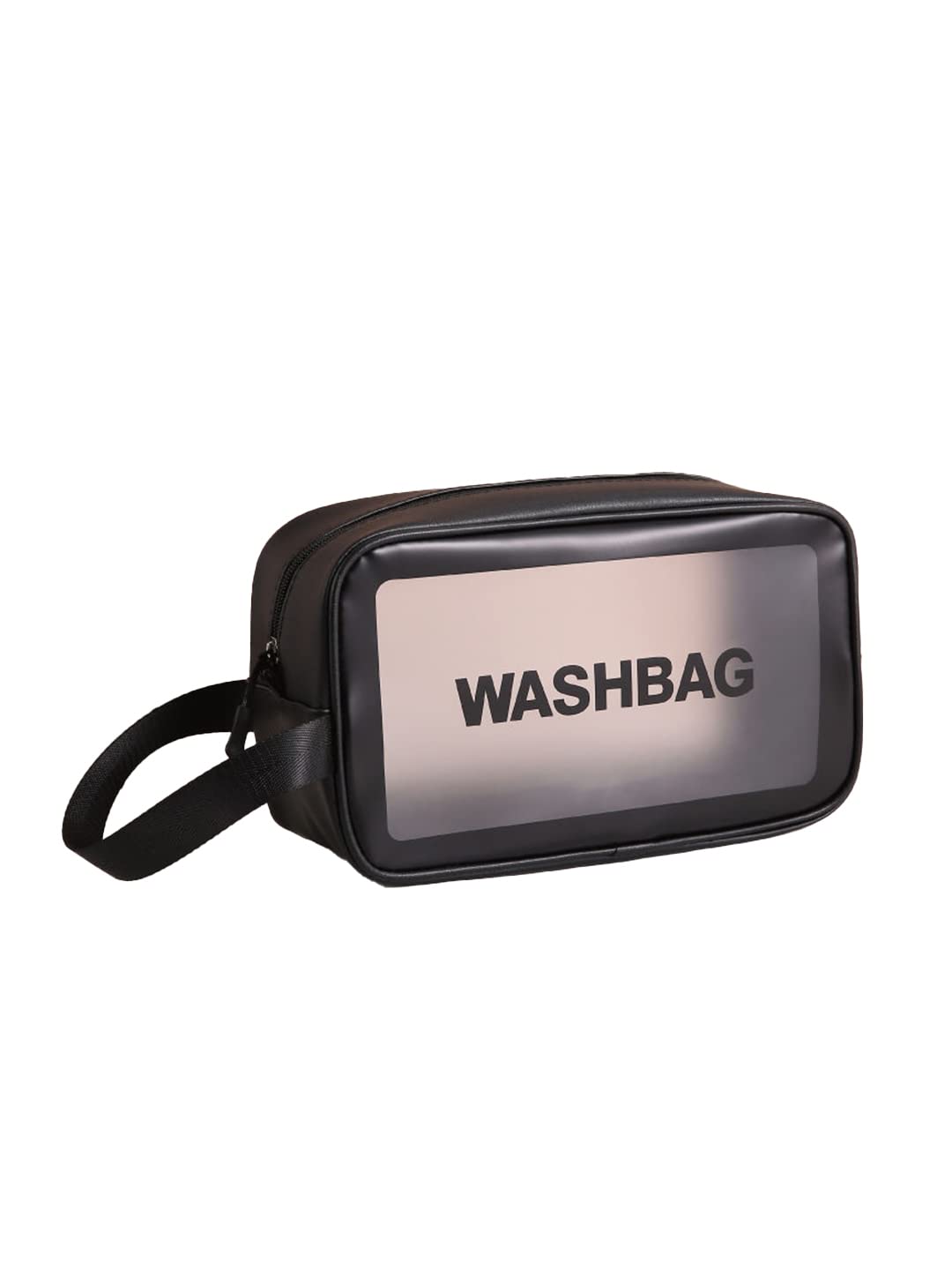 Amso Waterproof PVC Cosmetic Bag - Travel Makeup & Toiletry Organizer for Brushes, Cosmetics & Accessories | Portable Zippered Carry Pouch for Home & Vacation (Black, Medium Size) | Perfect for Daily Use, Gym, Business Trips & Weekend Getaways