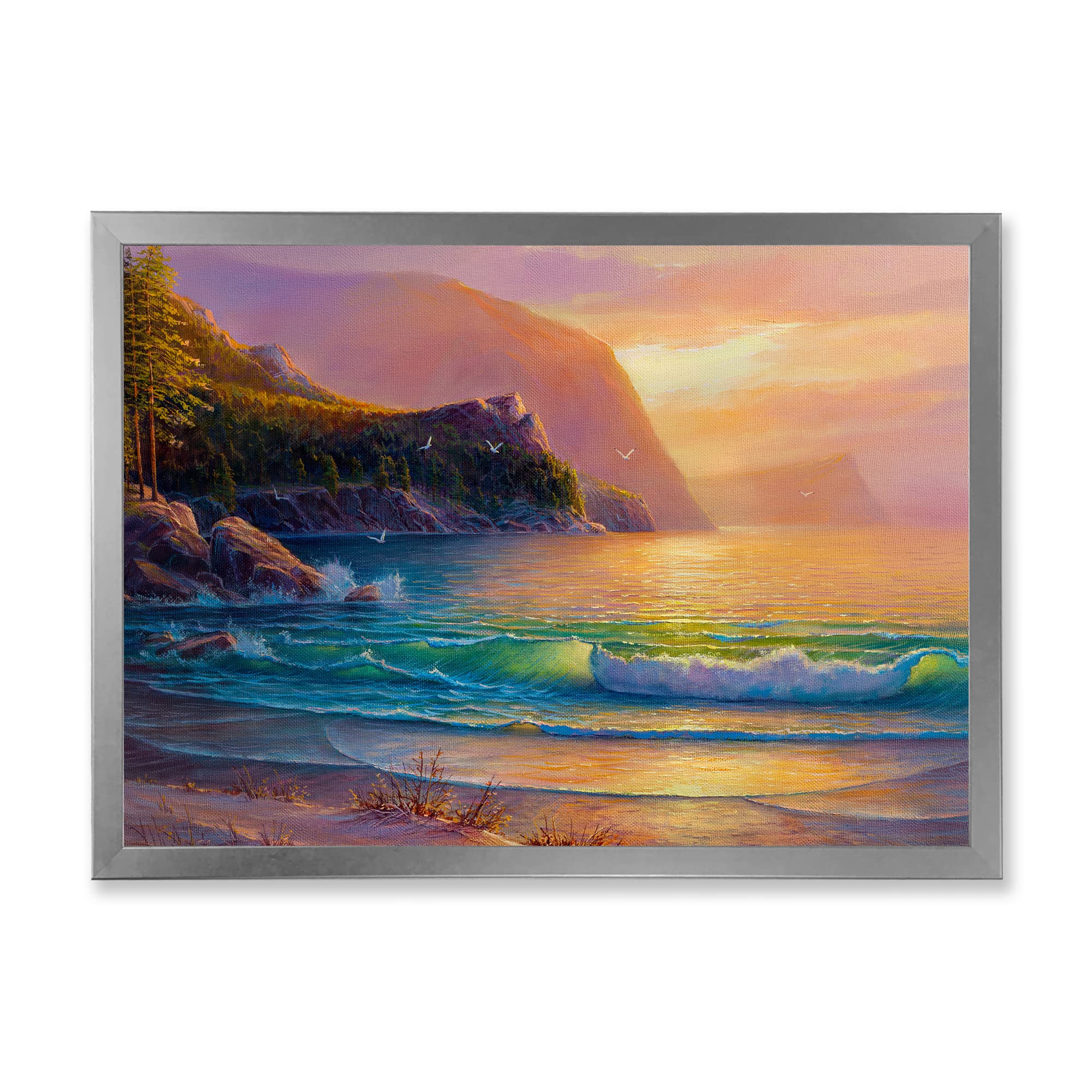 Romantic Beach Sunset Nautical Coastal Framed Wall Art - Perfect for Living Room, Bedroom & Beach House Decor