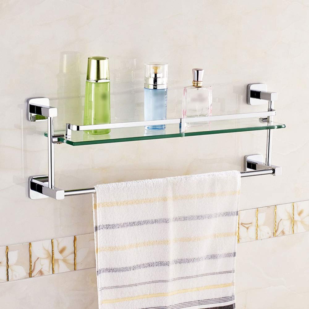 Premium Copper Wall-Mounted Tempered Glass Bathroom Shelf with Towel Bar - 24.4