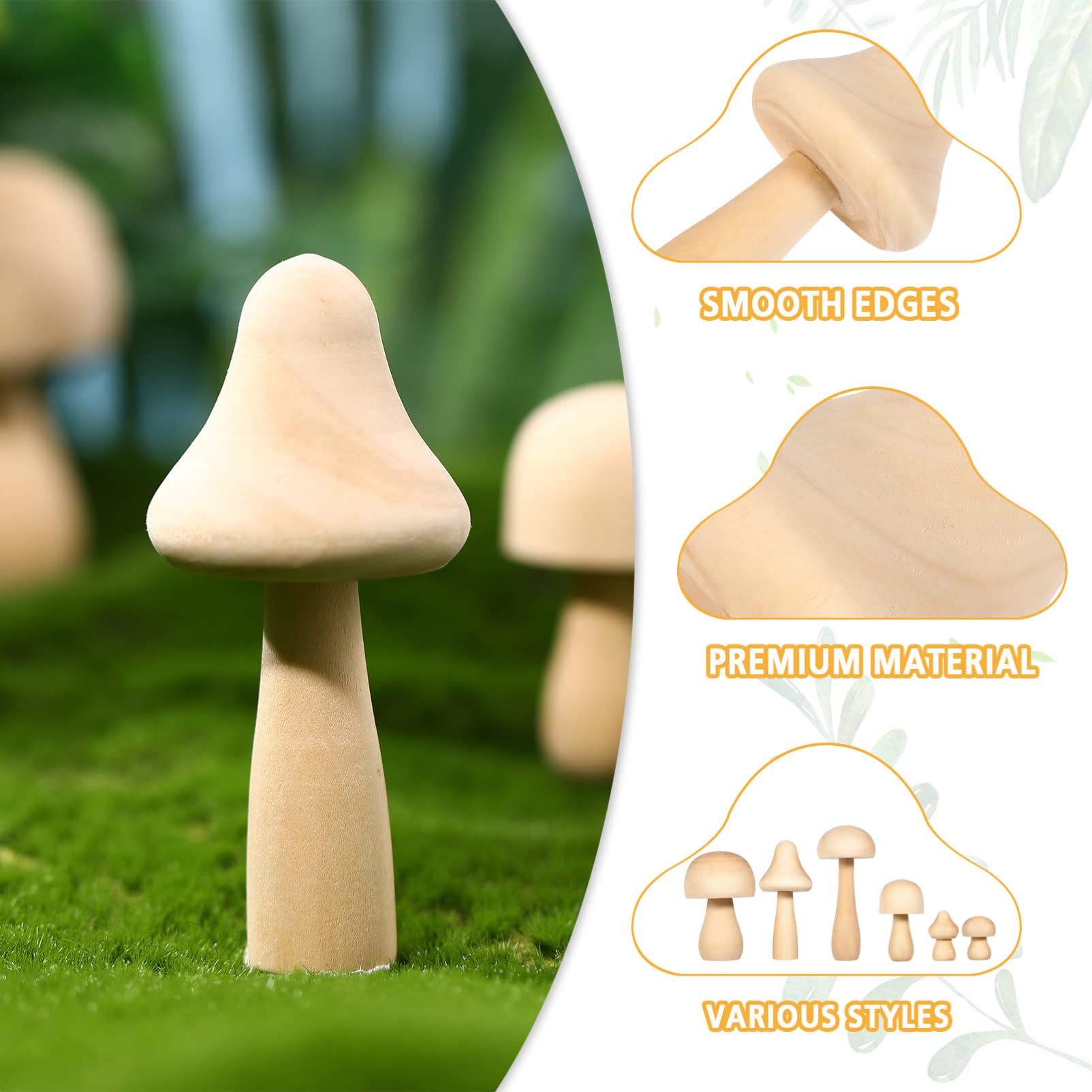 6pcs Unfinished Wooden Mushroom DIY Craft Kit for Kids - Doodle White Mushroom Wooden Ornaments, Graffiti Art Supplies, Children's Painting Activity, Home Decor & Party Favor Crafts