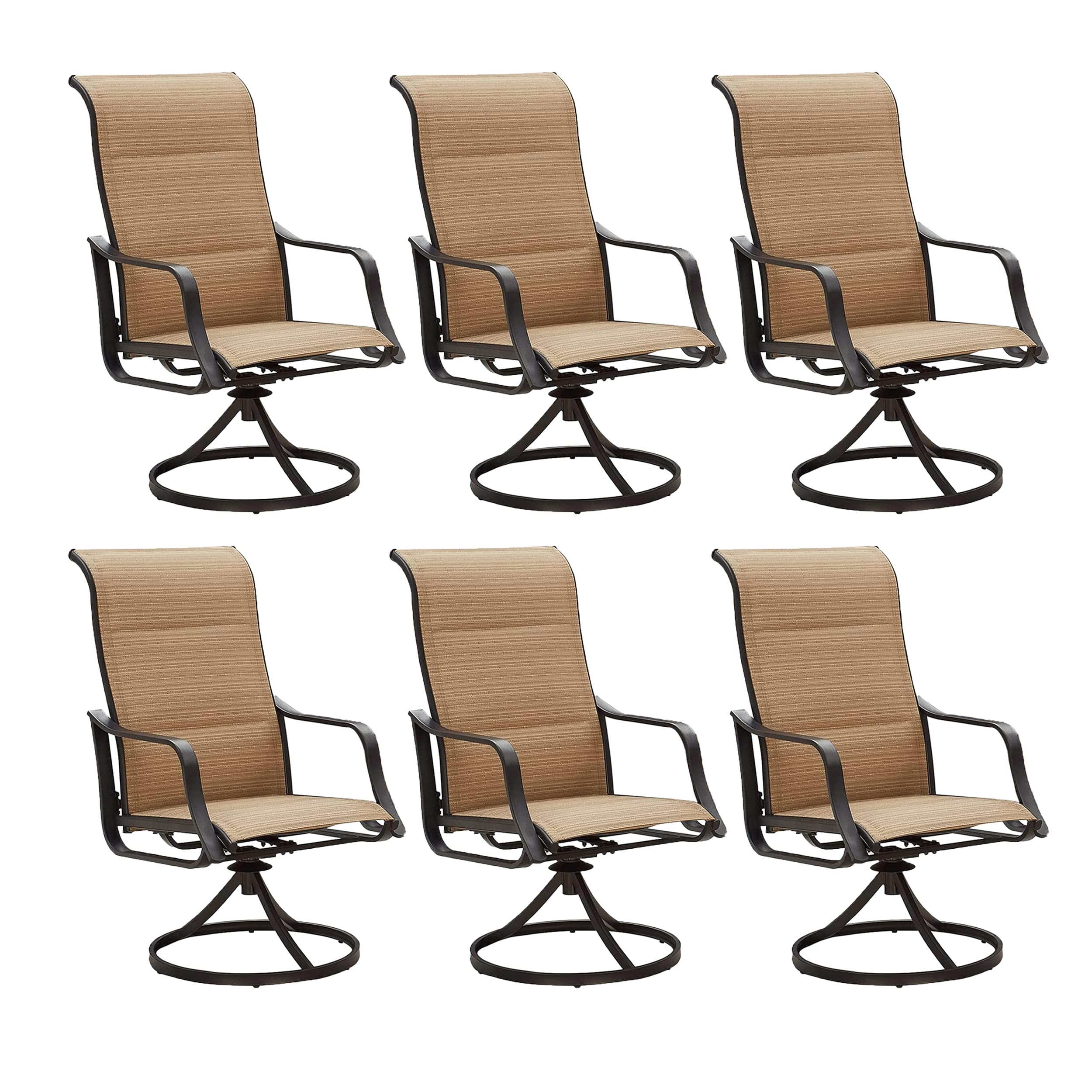 LOKATSE HOME 6-Piece Patio Dining Swivel Chair Set - Outdoor Bistro Furniture for Backyard, Deck, Garden, Porch & Yard - Weather-Resistant Beige Chairs for Relaxing & Entertaining Guests