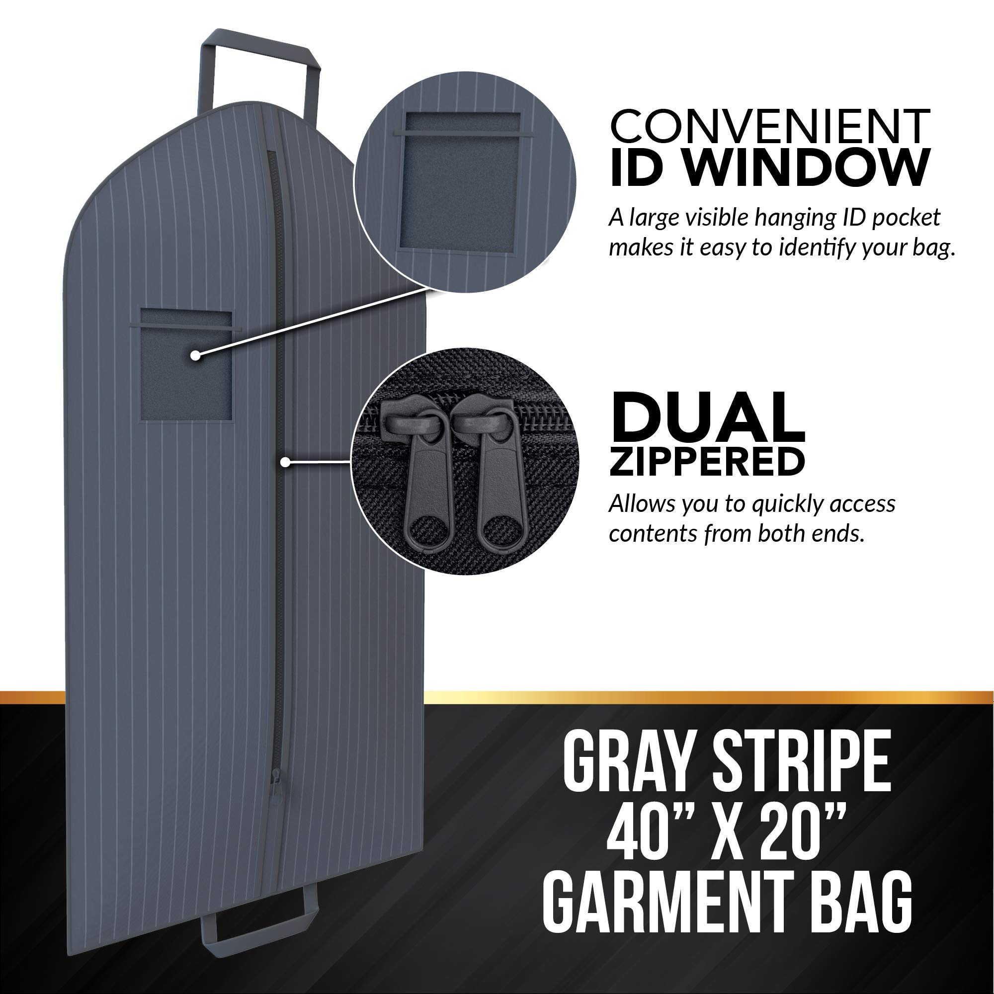 Premium Grey Suit Garment Travel Bags with ID Tag Window - Heavy Duty & Lightweight for Business Trips, Weddings & Formal Events