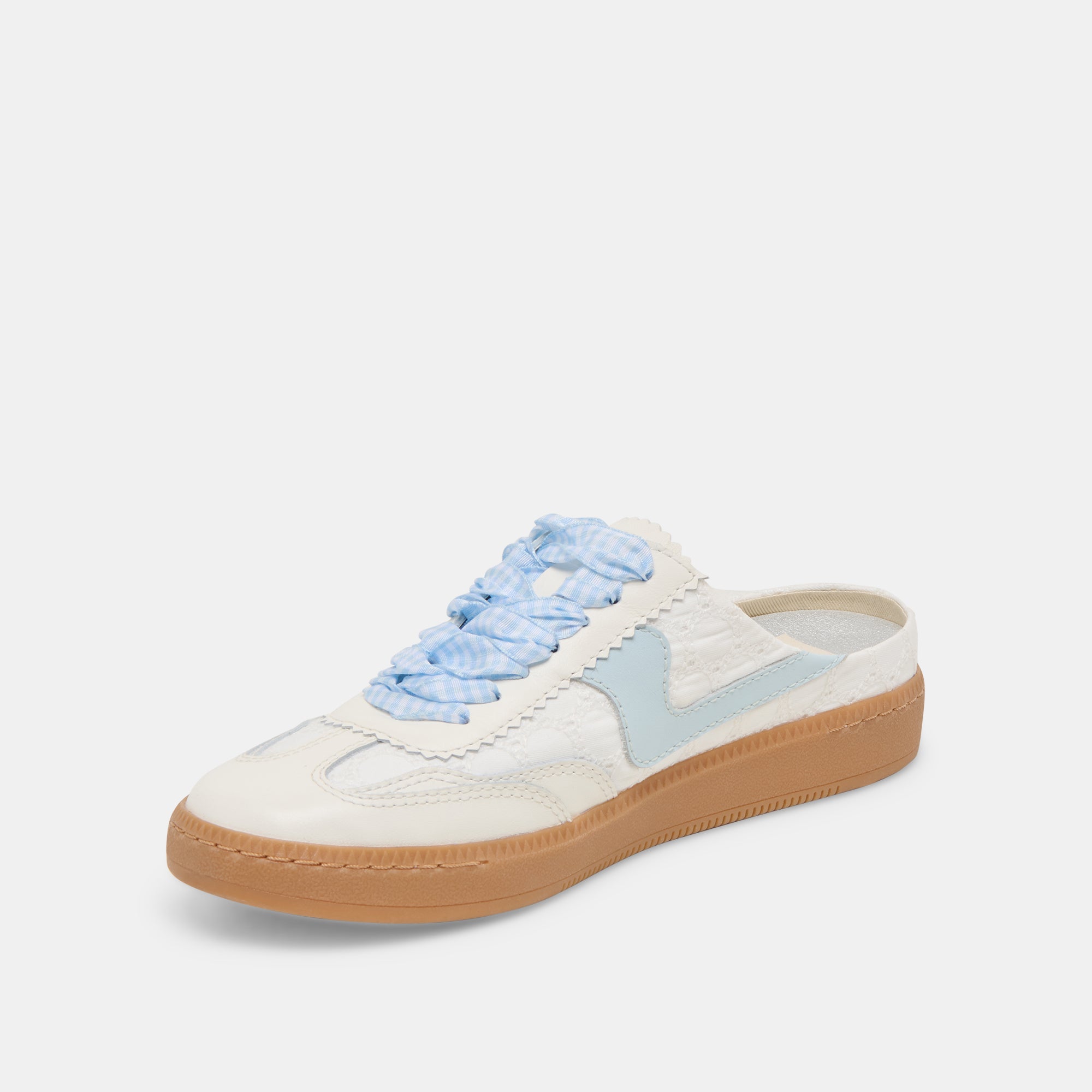 White and Blue Notice Slide Sneakers with Eyelet - Comfortable Casual Shoes for Walking, Running, and Everyday Wear