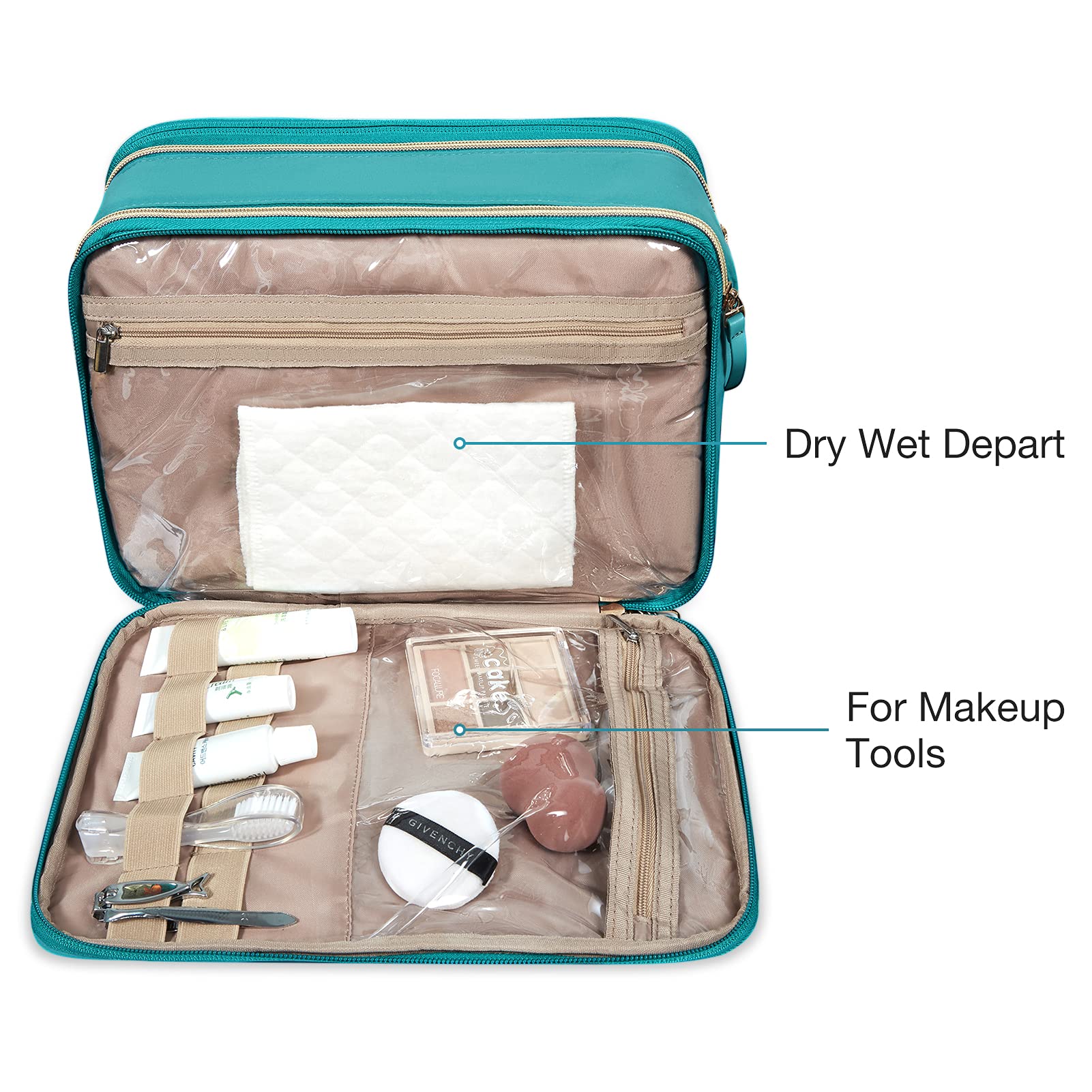 BAGSMART Large Water-resistant Toiletry Bag for Travel & Makeup (Teal) - Perfect for Accessories & Shampoo