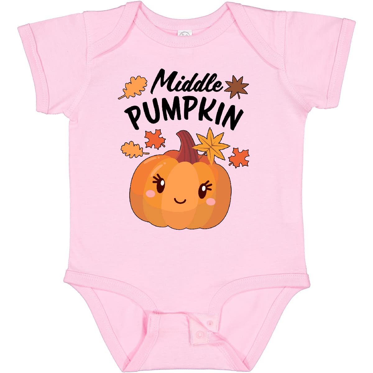 Inktastic Middle Pumpkin with Fall Leaves Baby Bodysuit - Cute Autumn Outfit for Infants & Toddlers | Perfect for Halloween, Thanksgiving & Fall Family Photos