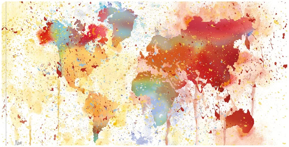 Hand-Painted World Travel Fine Art Canvas Wall Decor by Artist Nan - Ready to Hang 56x29 Inch - Perfect for Living Room, Bedroom, Office & More - Adds Elegance to Home & Commercial Spaces