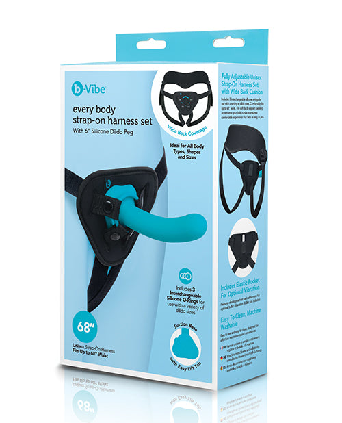 B Vibe Everybody Strap-On Harness Set with 6 Inch Silicone Dildo Peg in Teal - Perfect for Couples Play & LGBTQ+ Friendly Bonding
