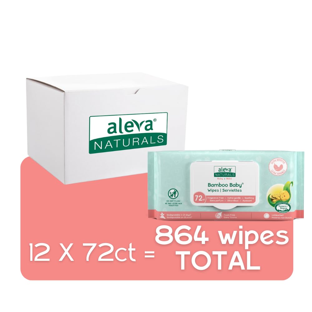 Aleva Naturals Hypoallergenic Bamboo Baby Wipes for Sensitive Skin - Super Soft, Biodegradable & Extra Strong - Natural Organic Vegan Formula - Eco-Friendly Sustainable Packaging (Mega Pack 864 Wipes) - Perfect for Diaper Changes, On-the-Go Cleaning & Gentle Skin Care