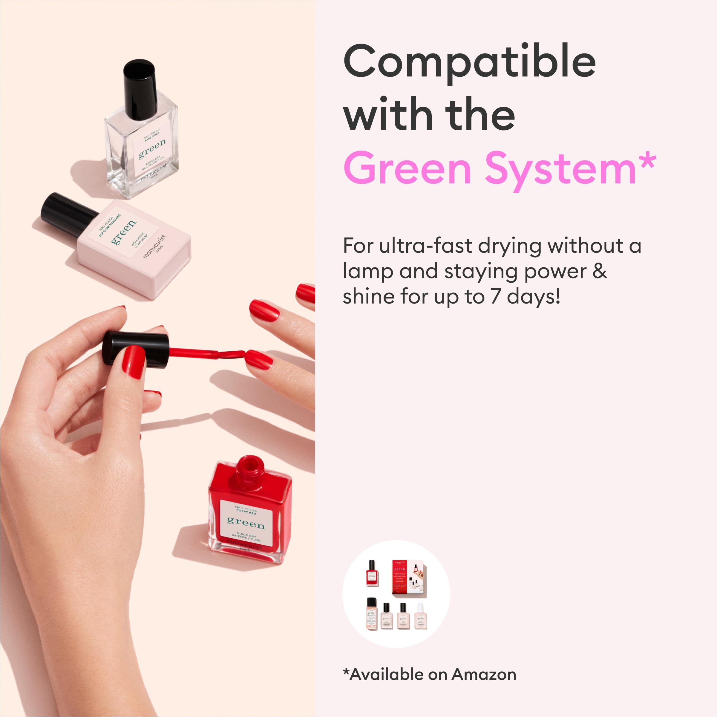 Manucurist Green Nail Polish - Hollyhock 9-Free Vegan Plant-Based Natural Nail Polish (0.5 fl oz) for Manicure & Nail Care | Classic Botanical Shade for Everyday Wear & Professional Salon Looks