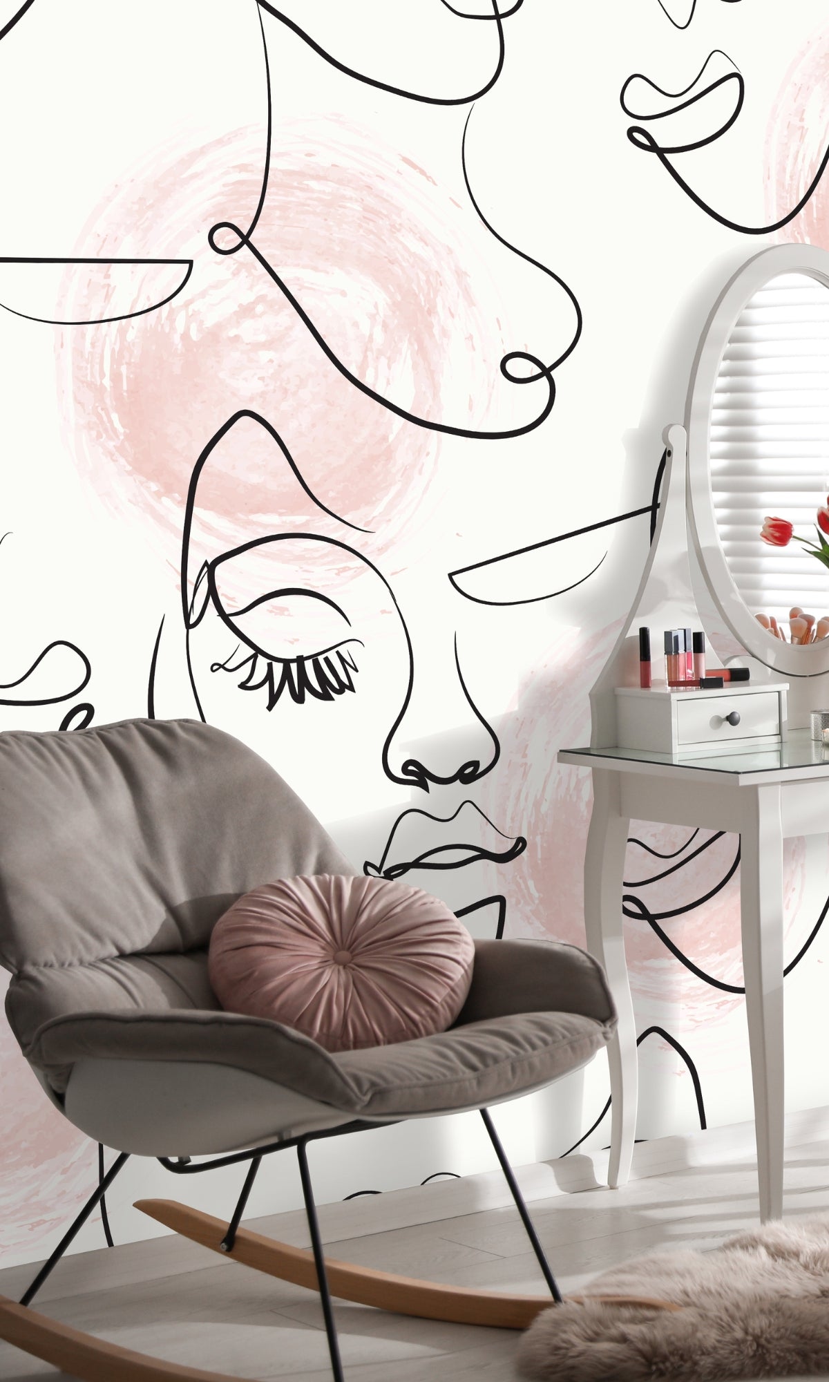 Black and White Faces Mural Wallpaper M1382 Sample - Modern Abstract Wall Decor for Living Room, Bedroom, or Office