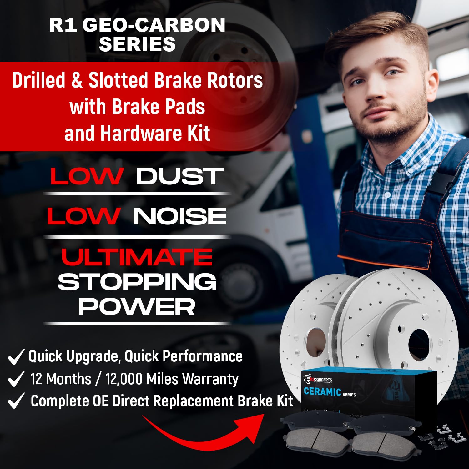 R1 Concepts Premium Ceramic Brake Pads & Rotors Kit - Front & Rear Brake System Replacement for 2013-2015 Acura ILX | Includes Hardware Kit | Smooth Stopping Power for City Driving & Highway Commutes