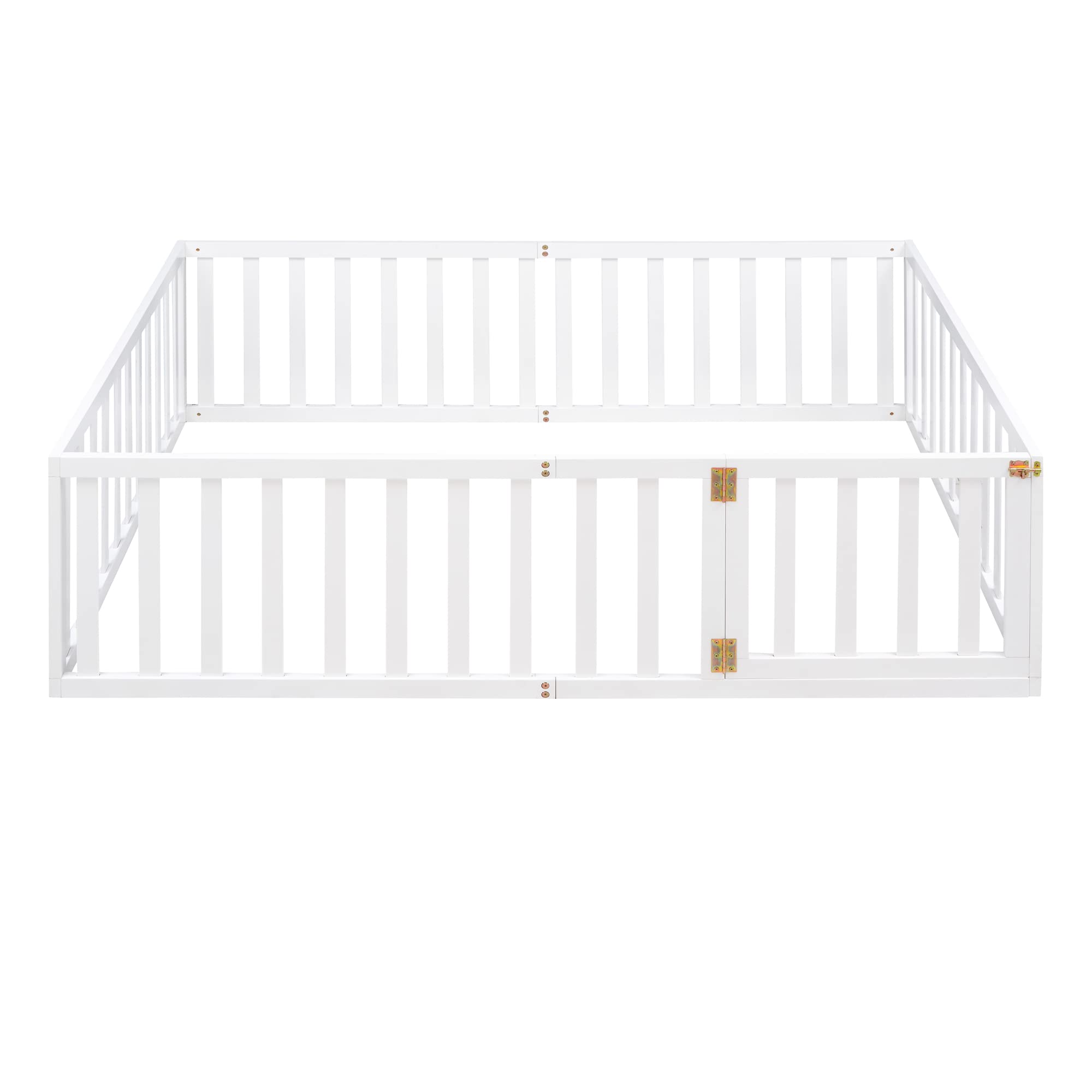 P PURLOVE Full Size Wood Floor Bed with Safety Fence & Closable Door - Easy Assembly Kids Bed Frame for Boys & Girls - Perfect for Montessori Bedrooms, Daycare Centers & Safe Toddler Sleeping Spaces
