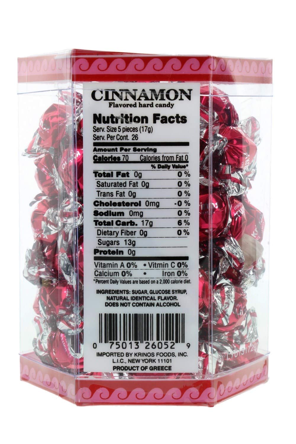 Krinos Cinnamon Hard Candy - Individually Wrapped Greek Import (10.6 oz) | Perfect for Office Snacks, Travel Treats & Holiday Gifting