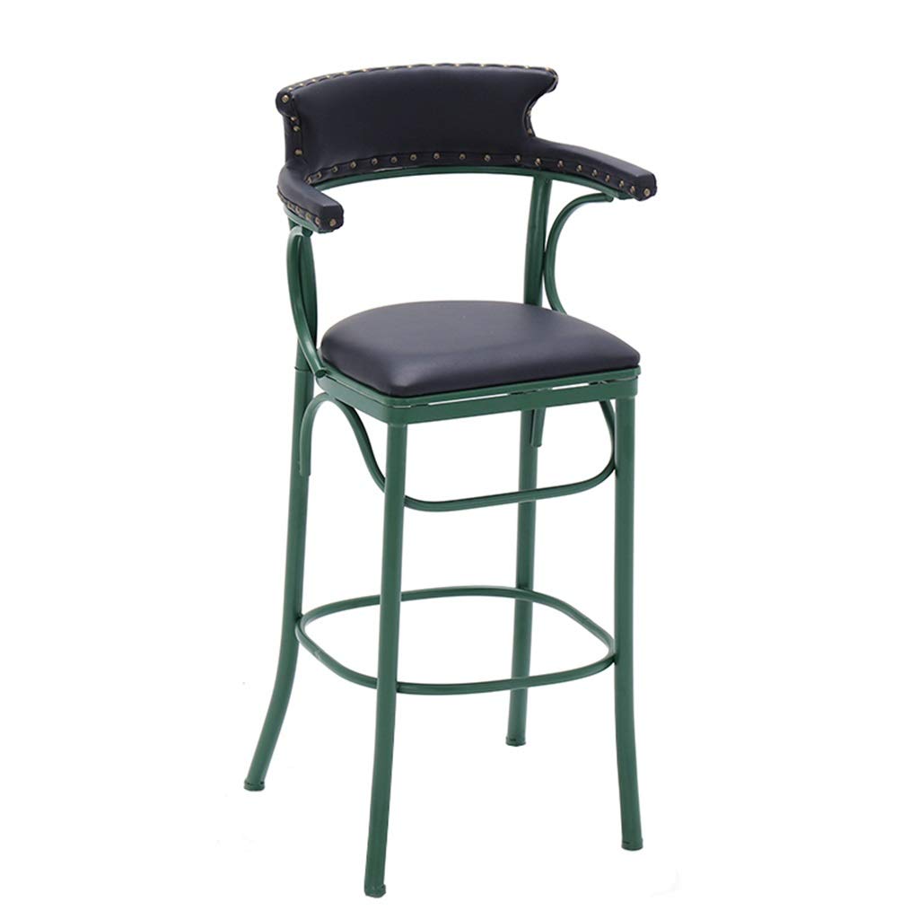 Vintage Retro Metal Bar Stool with Backrest & Footrest - 75cm Height, Faux Leather Cushion - Kitchen, Dining, Office & Bar Use - Industrial Style Iron Barstool for Home Decor