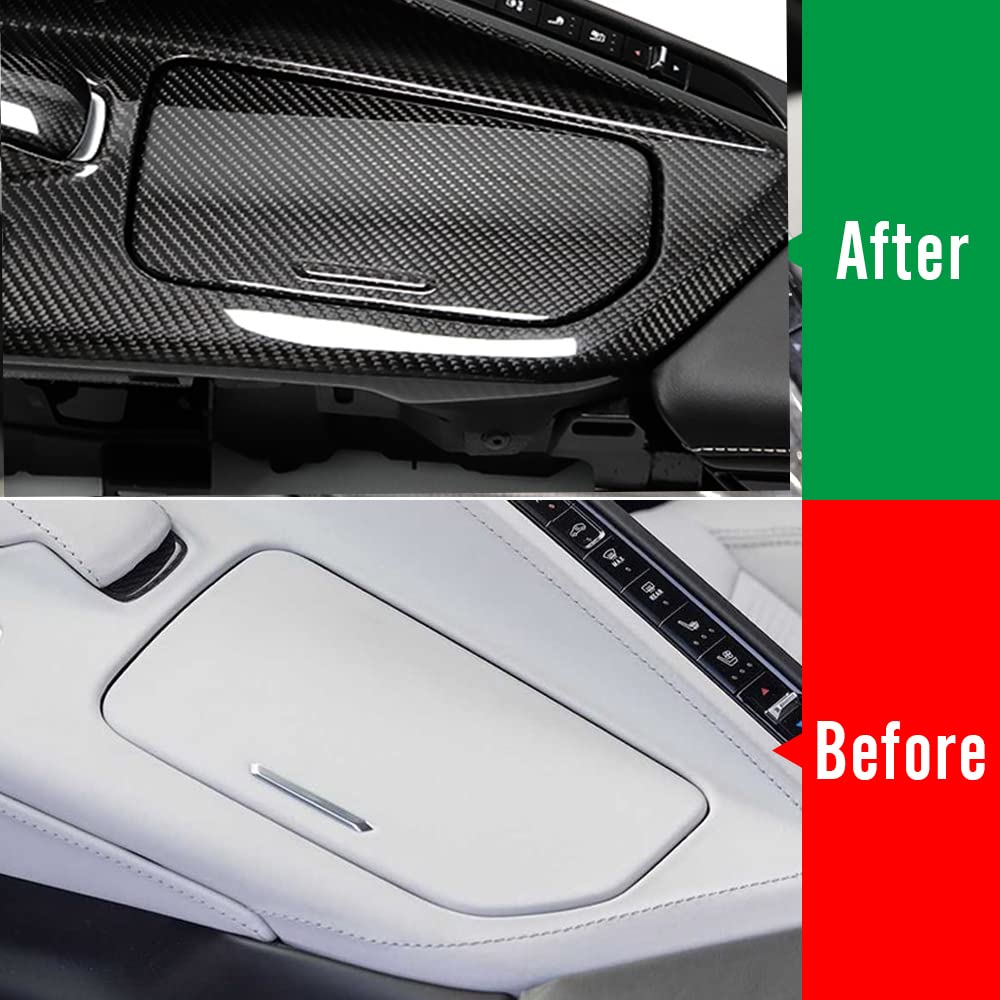 Premium Car Water Cup Holder Panel for C8 Corvette Z51 Z06 Coupe HTC (2020-2024) | Dry Carbon Fiber Armrest Storage Box Lid | Perfect for Road Trips & Daily Commutes