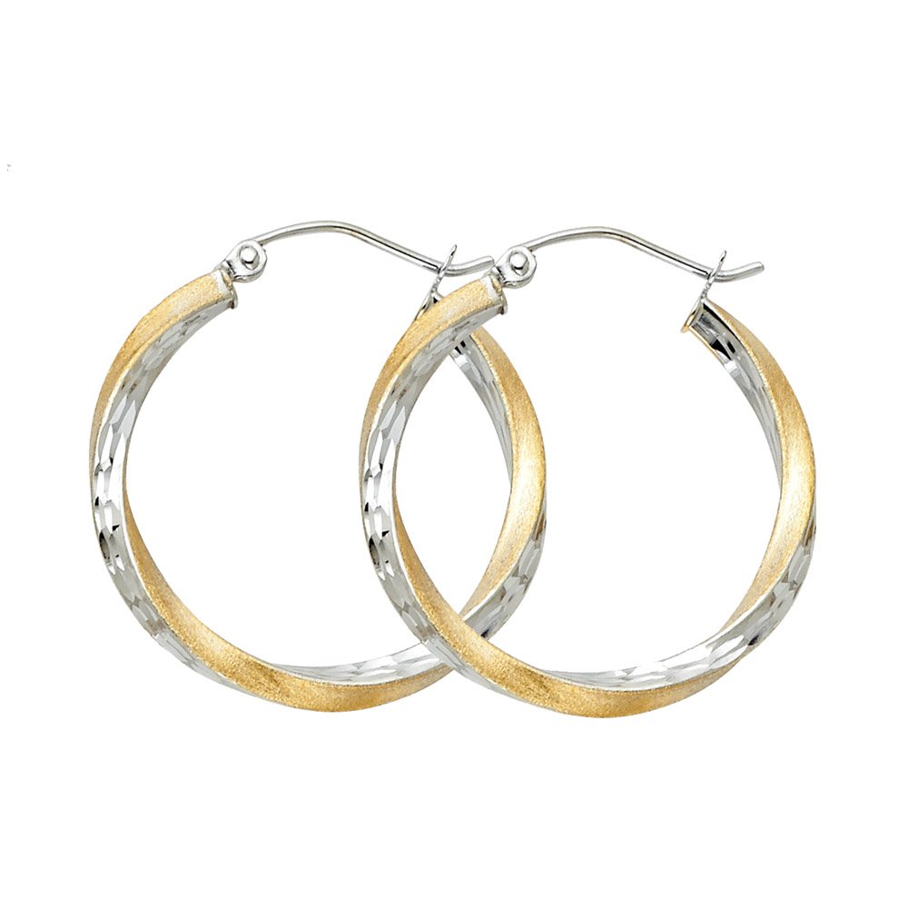 14K Gold Swirl Hoop Earrings - Diamond-Cut for Everyday Elegance