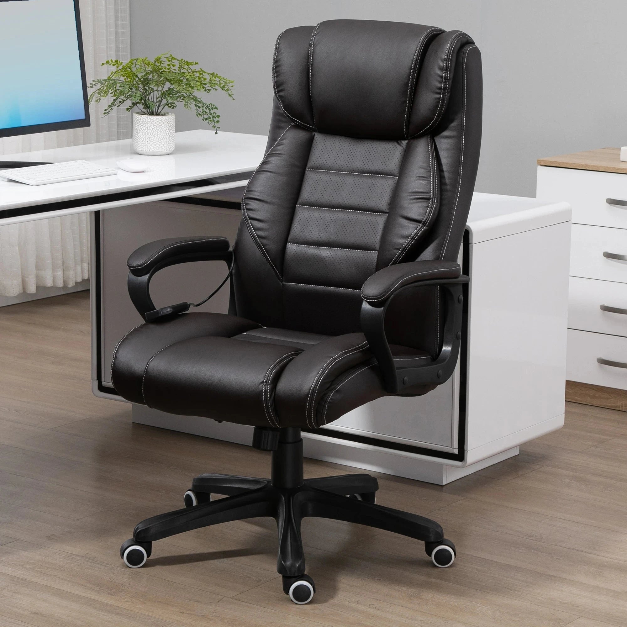 Premium High Back Executive Office Chair - Faux Leather Massage Chair with 6-Point Vibration & 360° Swivel - Black/Gray Options - Perfect for Home Office & Workspace Comfort