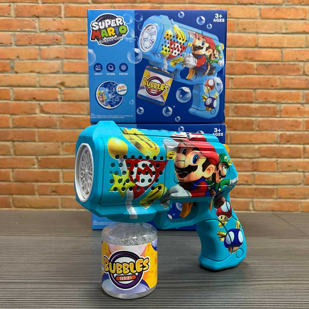 Super Mario Bubble Gun Toy for Kids - Blue Bubble Blaster with Fun Sounds & LED Lights - Perfect for Birthday Parties, Outdoor Play & Mario Themed Events