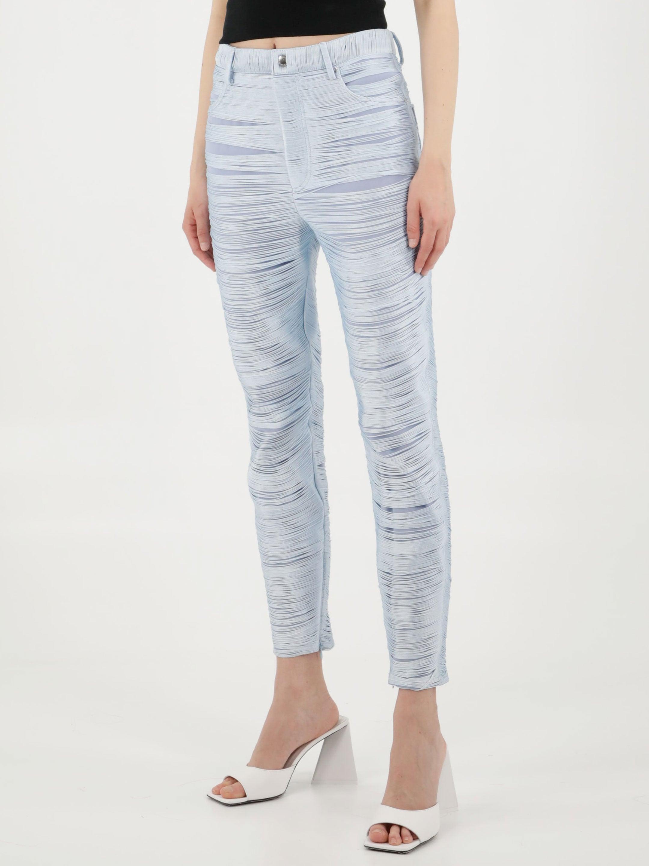 Alexander Wang Power Mesh Fringed Pants - High Waist Stretch Women's Fashion Trousers for Night Out, Party & Streetwear
