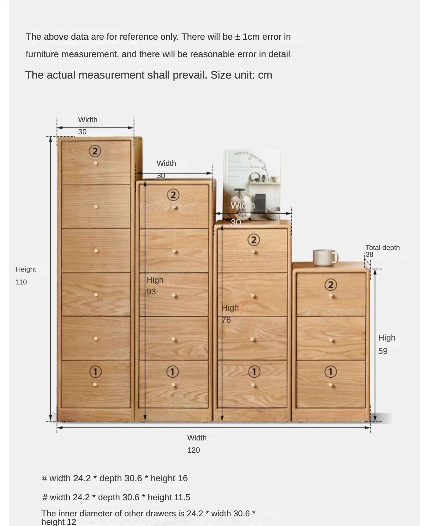 Solid Oak & Beech Wood Side Cabinet - Multi-Functional Storage Organizer for Living Room, Bedroom, or Office