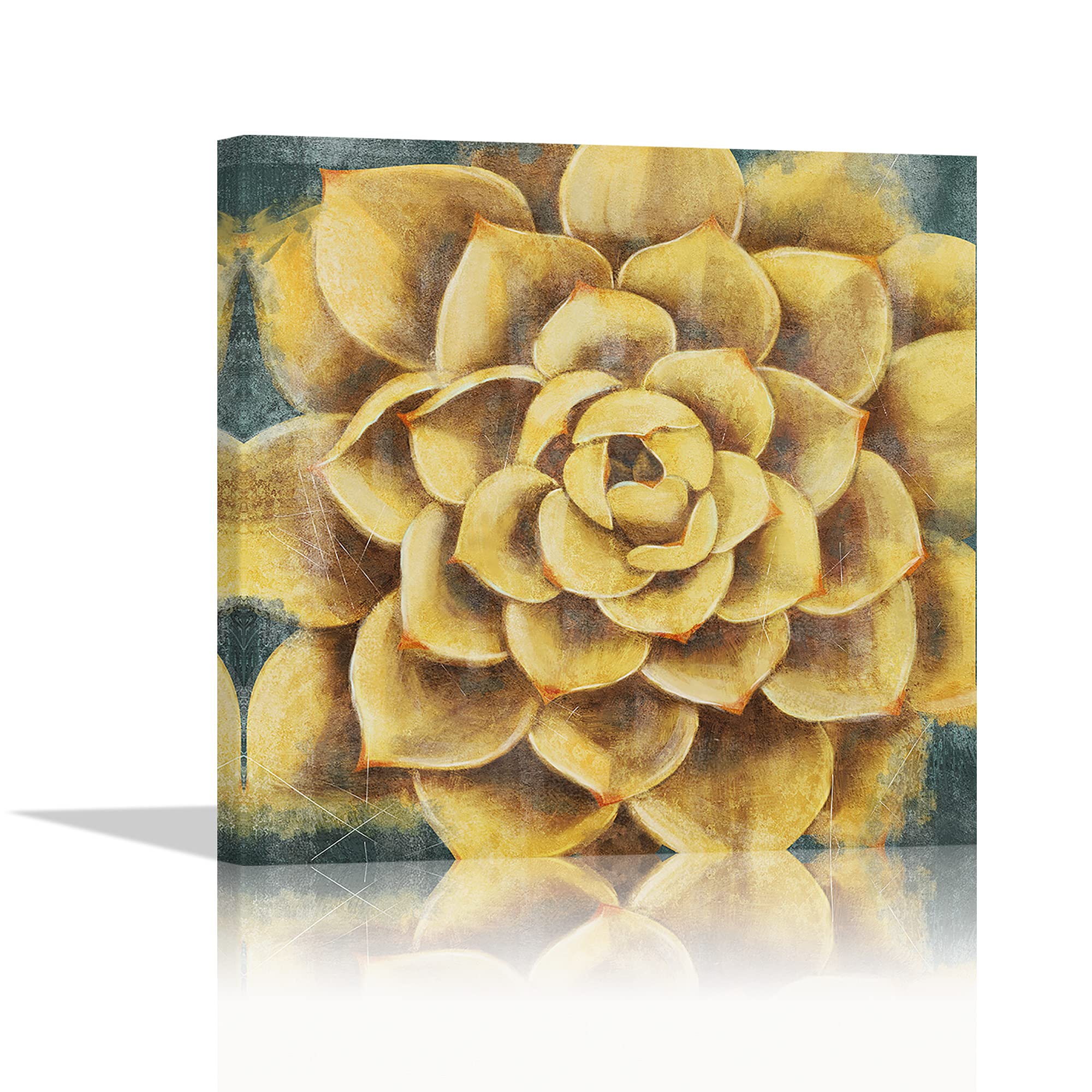 Gold Floral Canvas Wall Art - Framed Flower Painting Print for Bathroom, Living Room, Kitchen, Office & Bedroom Decor | Ready to Hang Nature-Inspired Relaxing Artwork | Perfect for Home, Spa & Workspace Décor