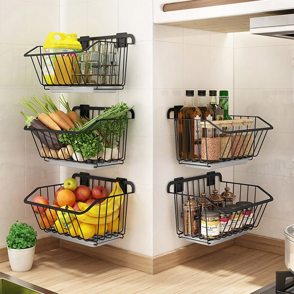 Milo Wire Kitchen Storage Basket Set of 2 - Rustproof Metal Organizer for Pantry, Countertop, or Cabinet - Perfect for Fruits, Vegetables, and Kitchen Utensils