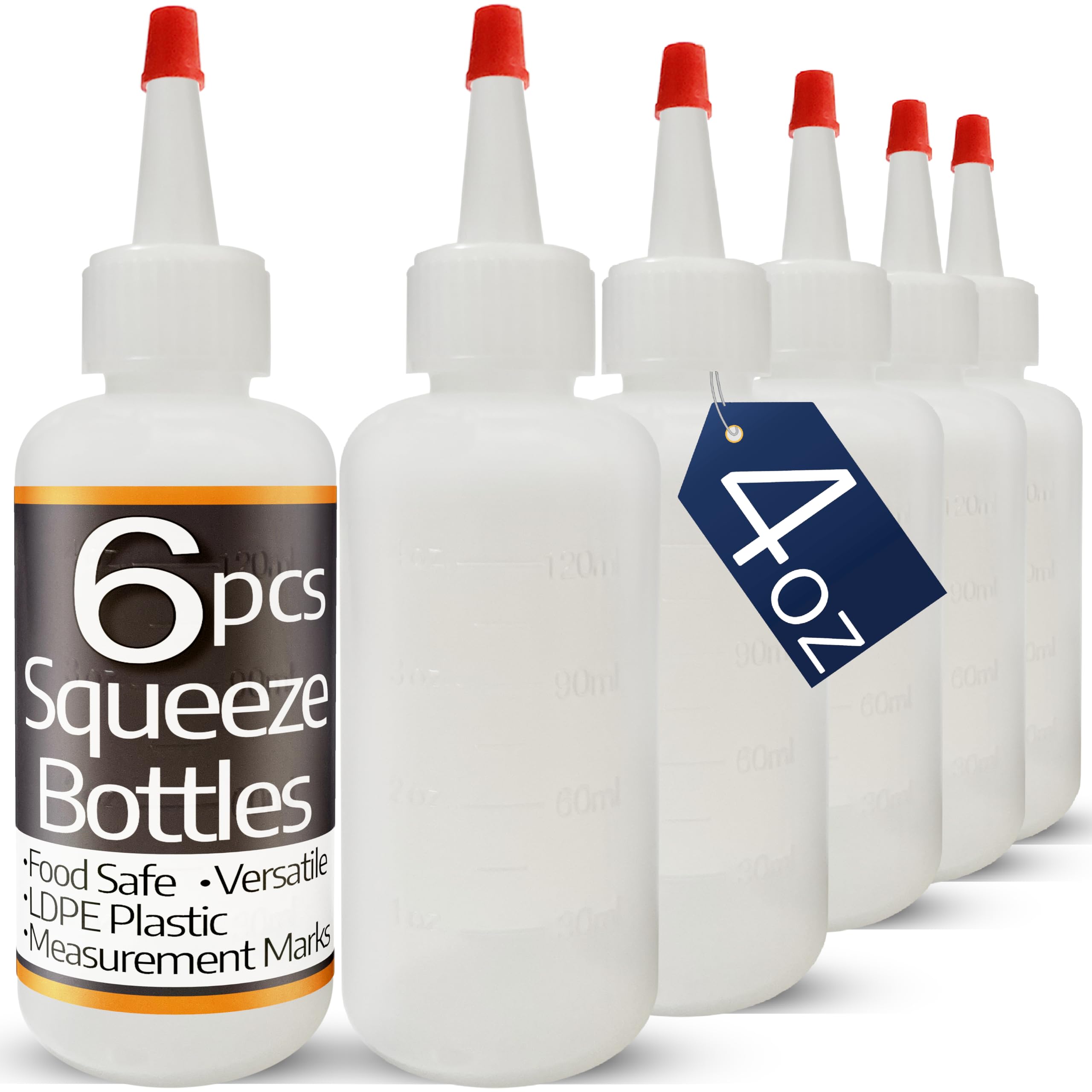 4 Oz Plastic Squeeze Bottles with Red Tip Cap - Perfect for Ketchup, BBQ Sauce, Syrup, Oil & Condiments | Great for Cooking, Baking, Pancake Decorating, Travel & Camping | Durable Squirt Bottle for Kitchen, Lab & Arts & Crafts