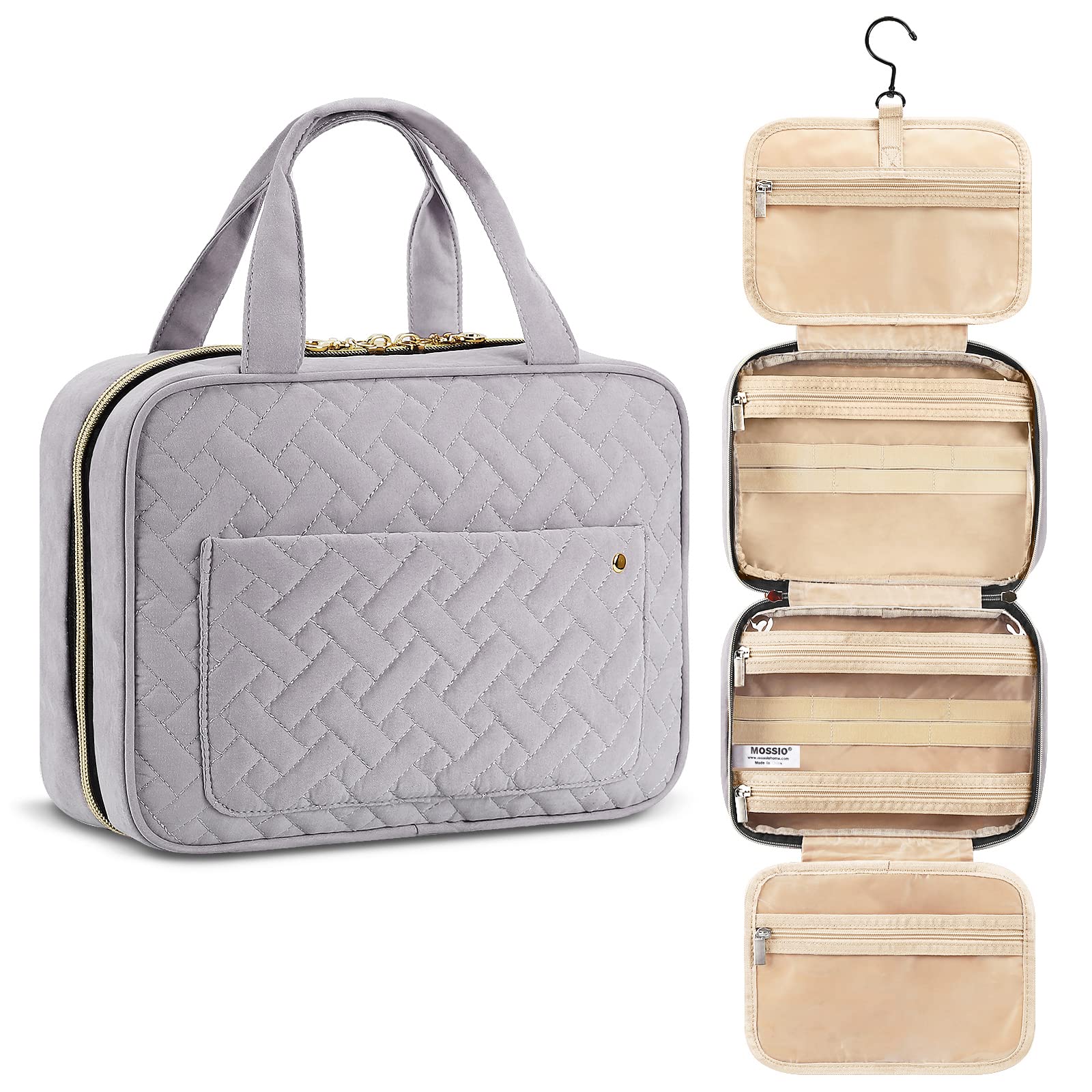 Mossio Hanging Travel Toiletry Bag for Women - Waterproof Makeup Organizer with Large Pockets for Full Size Bottles, Brushes & Cosmetics | Perfect for Vacation, Gym & Business Trips