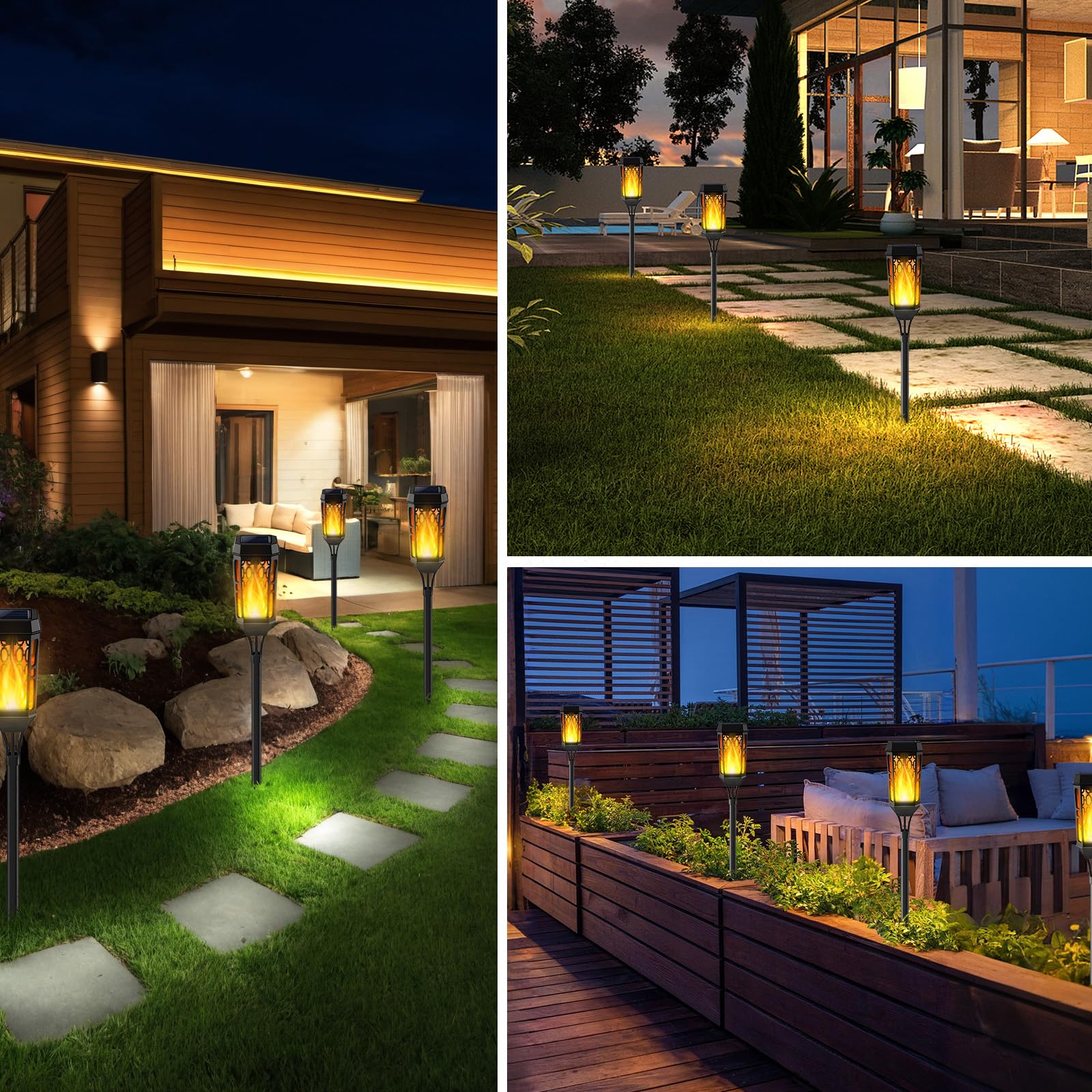 PHEJIE Solar Flame Lights Outdoor Waterproof - Flickering Flame Solar Pathway Lights for Garden, Yard, Lawn & Patio - Landscape Decoration Lighting (6 Pack) - Perfect for Halloween, Christmas & Outdoor Party Decorations