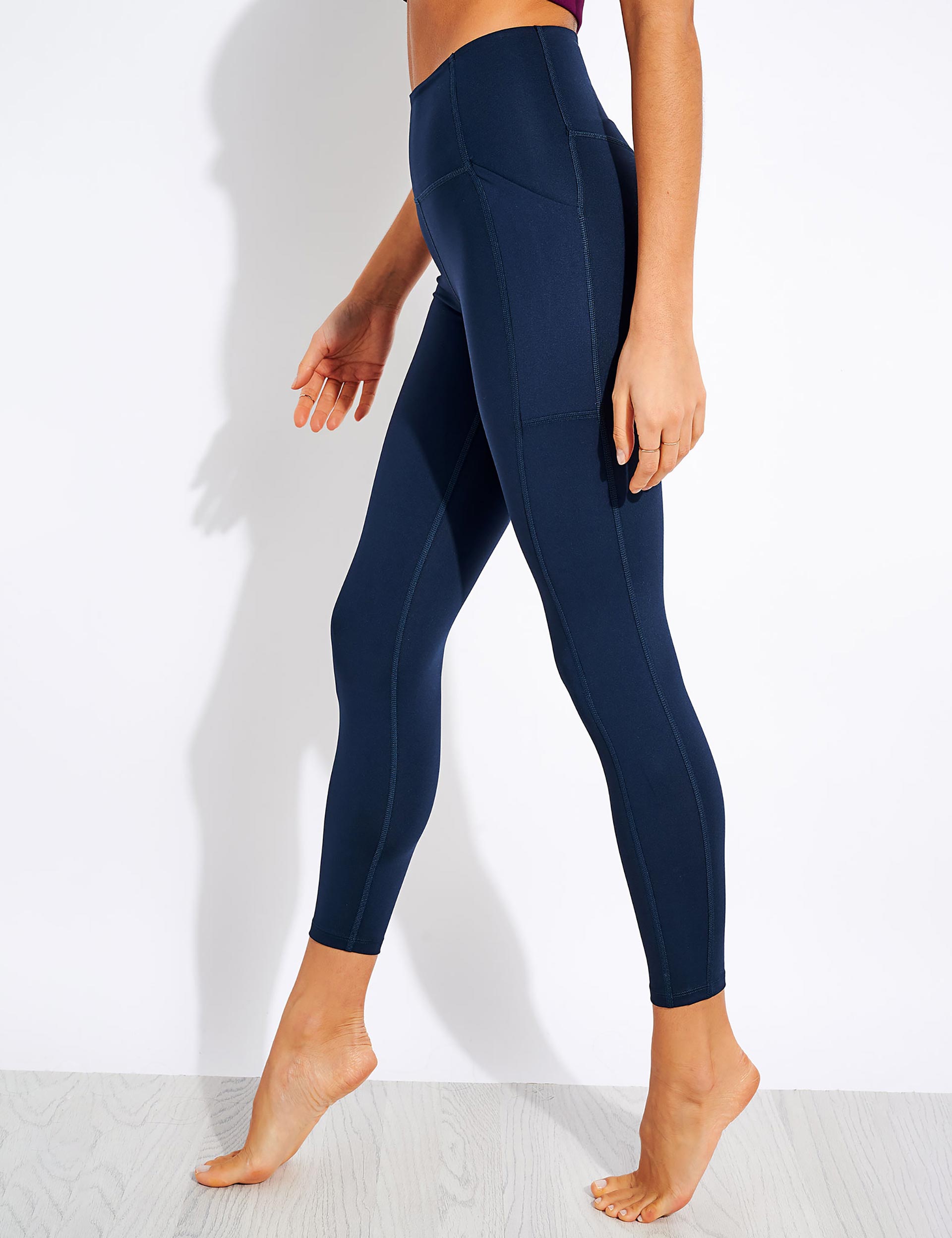 High Waisted 7/8 Pocket Leggings for Women - Midnight Black - Workout, Yoga & Running - Comfortable Stretchy Athletic Pants with Side Pockets