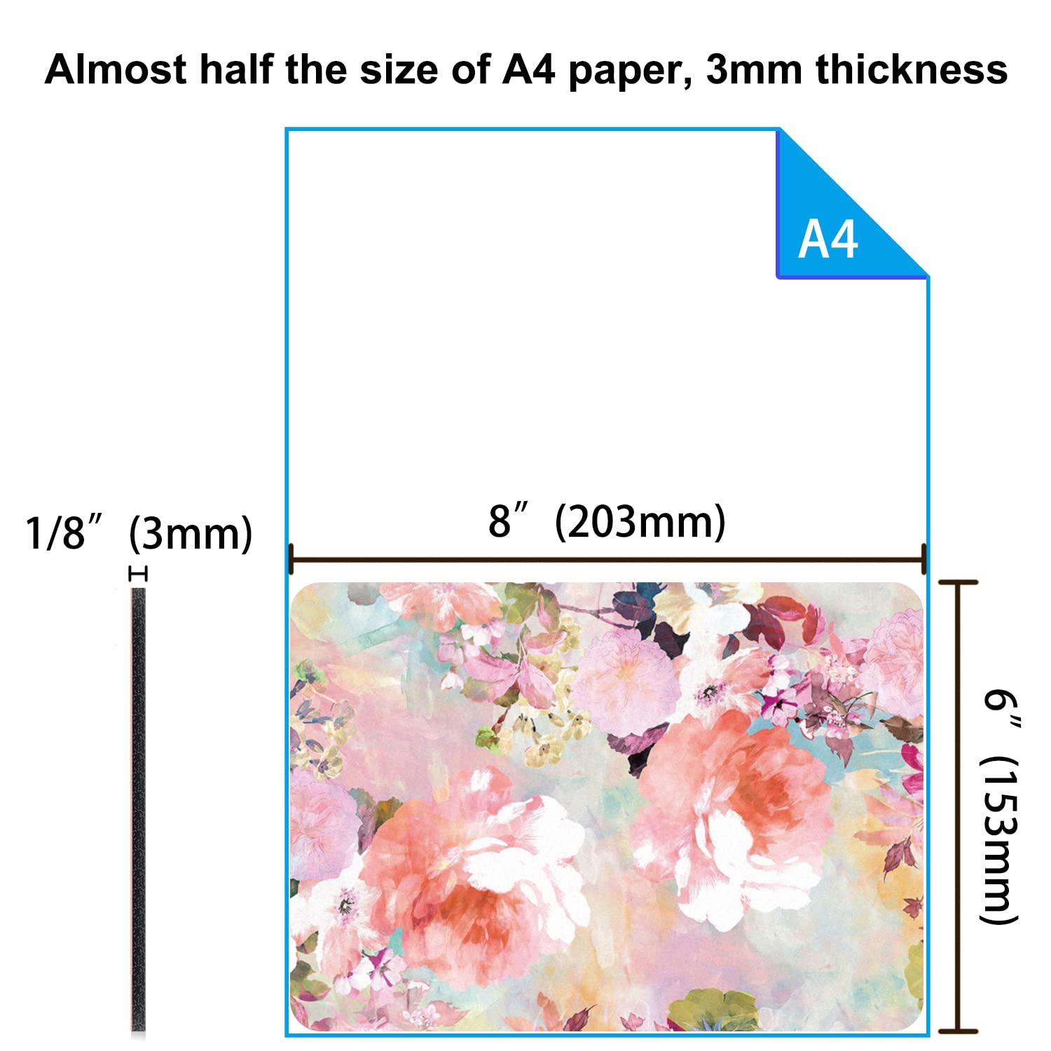 Audimi 6x8 Inch Small Mouse Pad - Thick Non-Slip Mini Mouse Mat for Laptop & Wireless Mouse - Portable, Washable Flower Design - Perfect for Home Office, Gaming & Travel Use