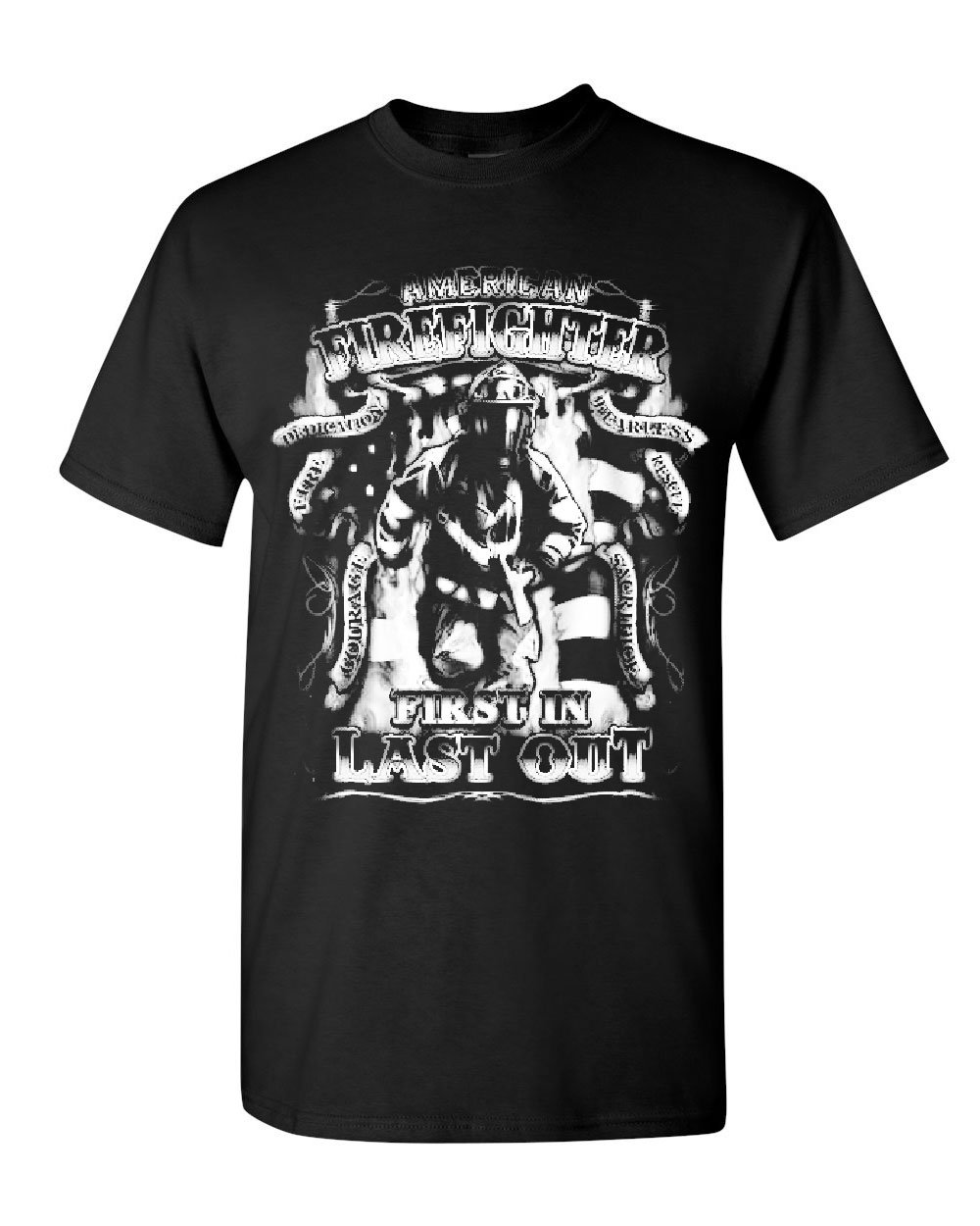 American Firefighter First in Last Out T-Shirt - Fire Rescue Tee for Men & Women - Casual Wear, Gym, Workout, and Everyday Use