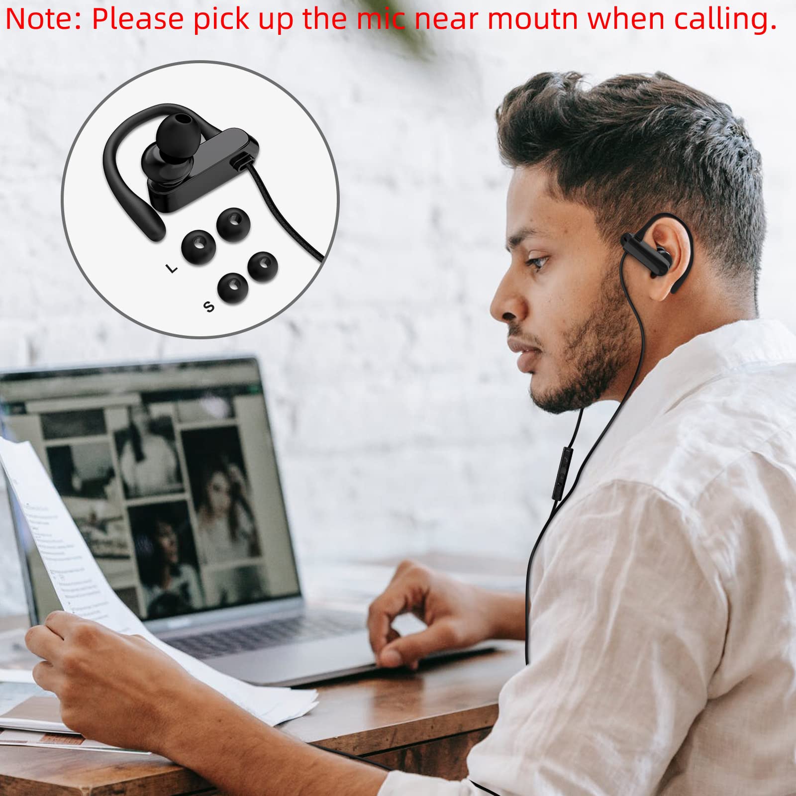 TITACUTE USB Computer Headphones with Microphone - 2.5M/8.2FT Wired Noise Canceling Earbuds, Mute & Volume Control, Over-Ear Hook Design for MacBook, Chromebook, Laptop, Desktop - Perfect for Zoom Meetings, Online Classes & Remote Work