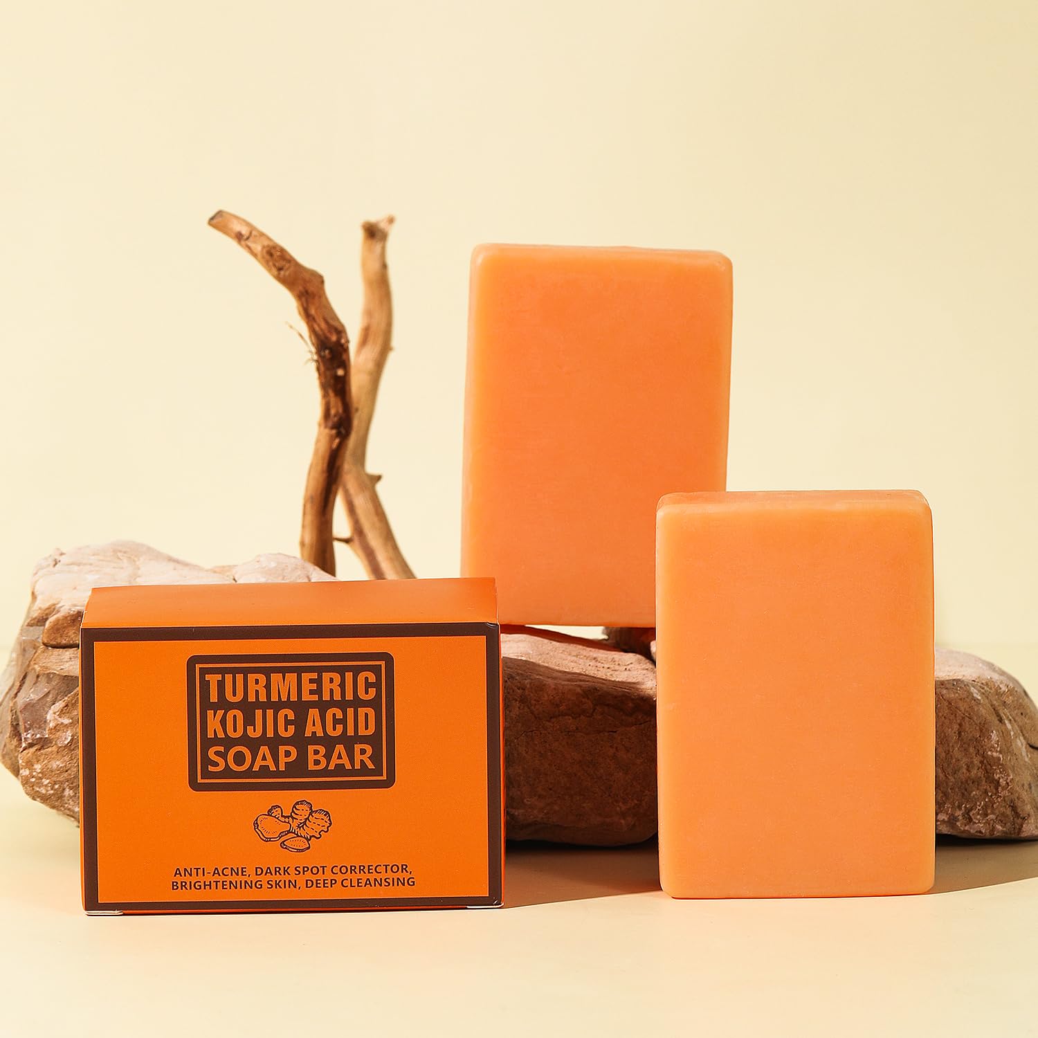 Turmeric & Kojic Acid Soap Bar 200g - Brightening Face & Body Wash for Dark Spots, Acne Treatment, Exfoliating & Cleansing - Natural Skin Lightening Soap for Glowing Complexion (Perfect for Daily Skincare Routine & Post-Sun Care)