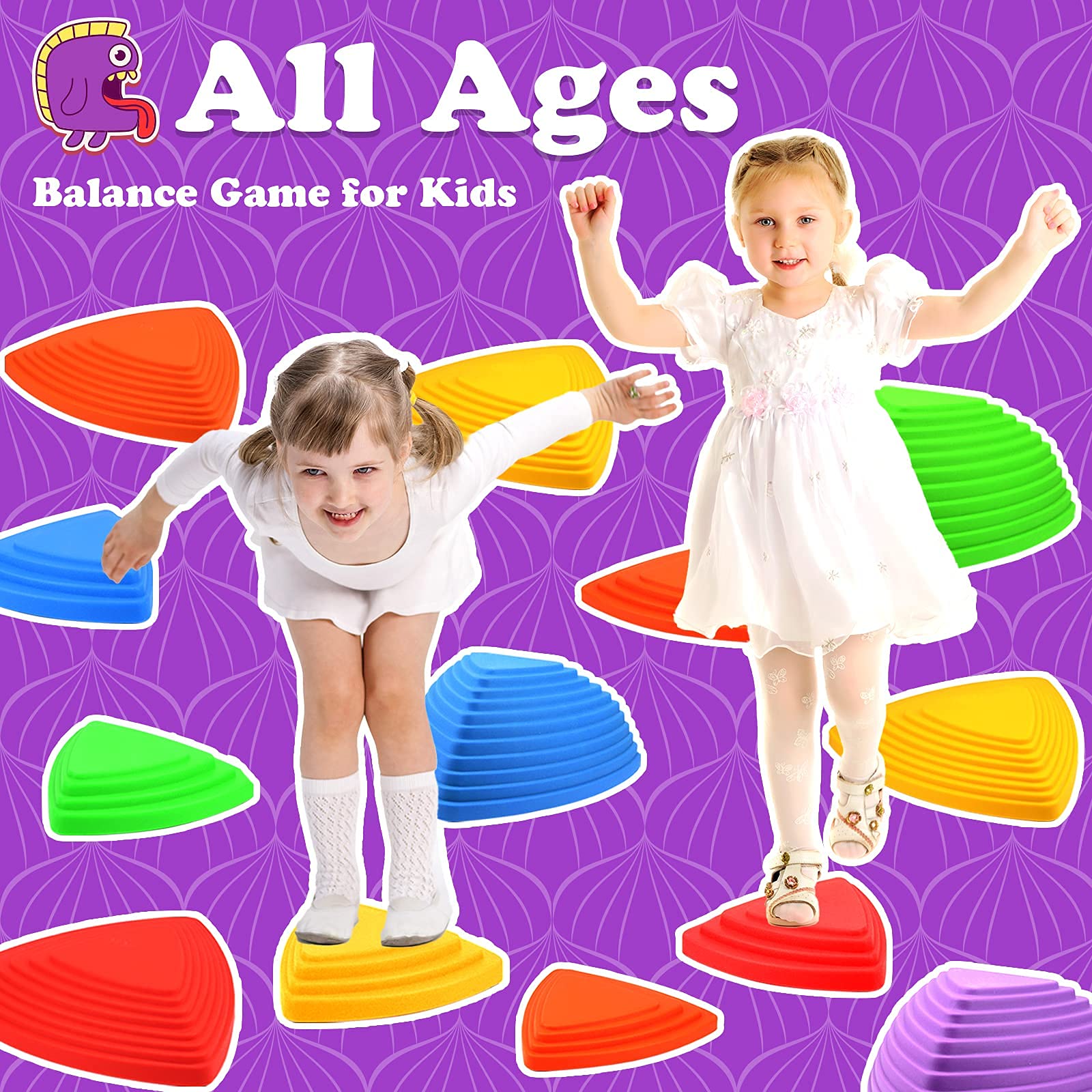 Gentle Monster Stepping Stones for Kids - 11 PCS Non-Slip Balance Stepping Stones Set for Indoor/Outdoor Play - Improve Coordination, Stability & Motor Skills - Perfect for Backyard, Playroom & Preschool Activities