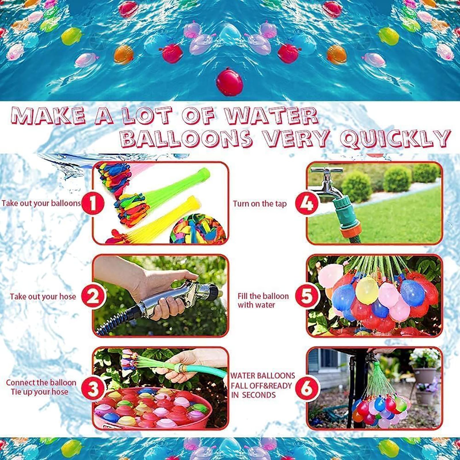 1000Pcs Self-Sealing Quick Fill Water Balloons - Multi-Color Summer Pool Party Toys for Outdoor Water Games, Kids Activities & Beach Fun