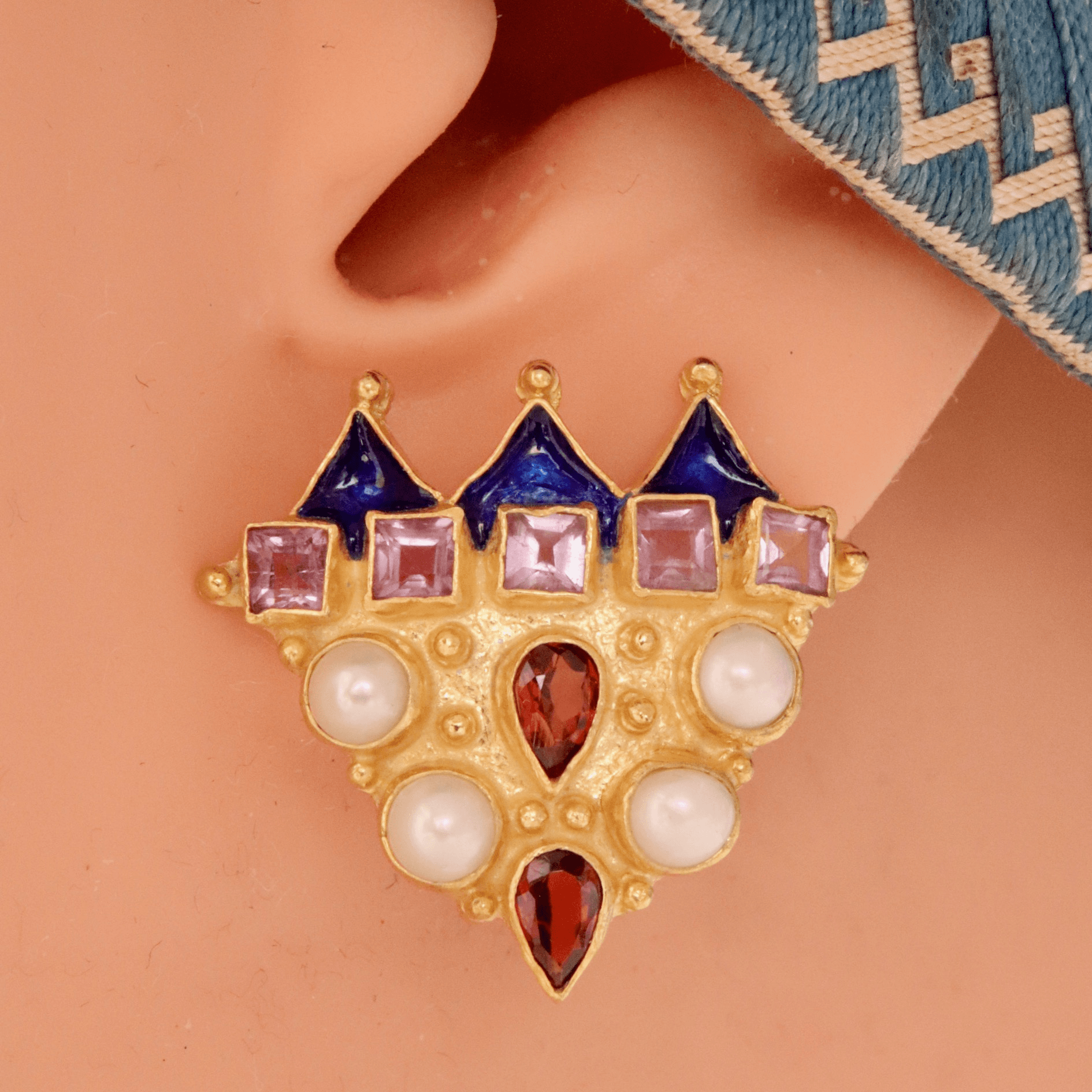 14K Gold Amethyst Garnet Pearl Earrings for Women - Elegant Peter The Great Inspired Jewelry - Perfect for Weddings, Parties & Special Occasions