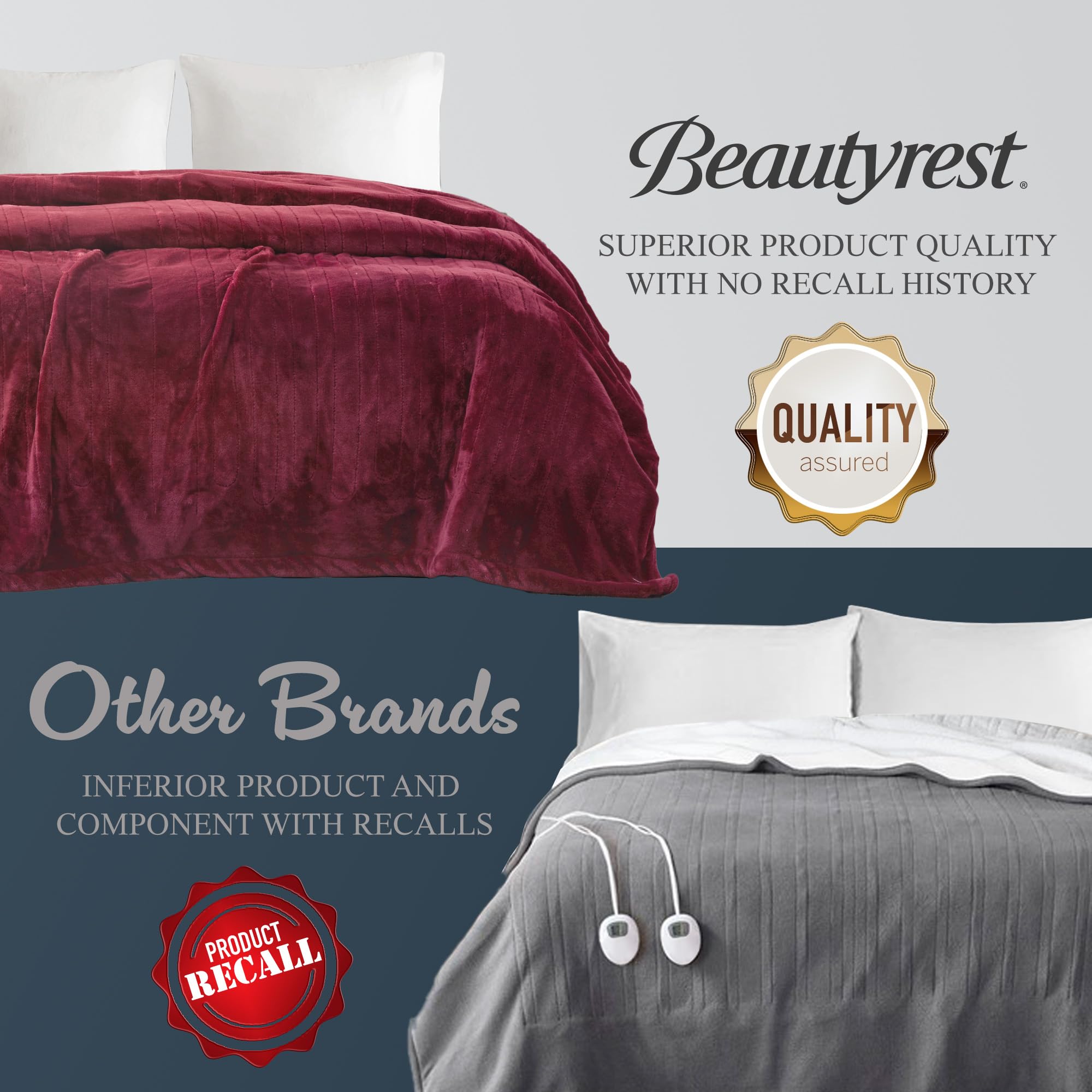 Beautyrest Electric Heated Blanket King Size (90x100 Inches) - Fast Heating, Auto Shut Off, 10 Heat Settings, Ultra Low EMF, UL Certified - Perfect for Cold Weather, Winter Nights & Cozy Home Use