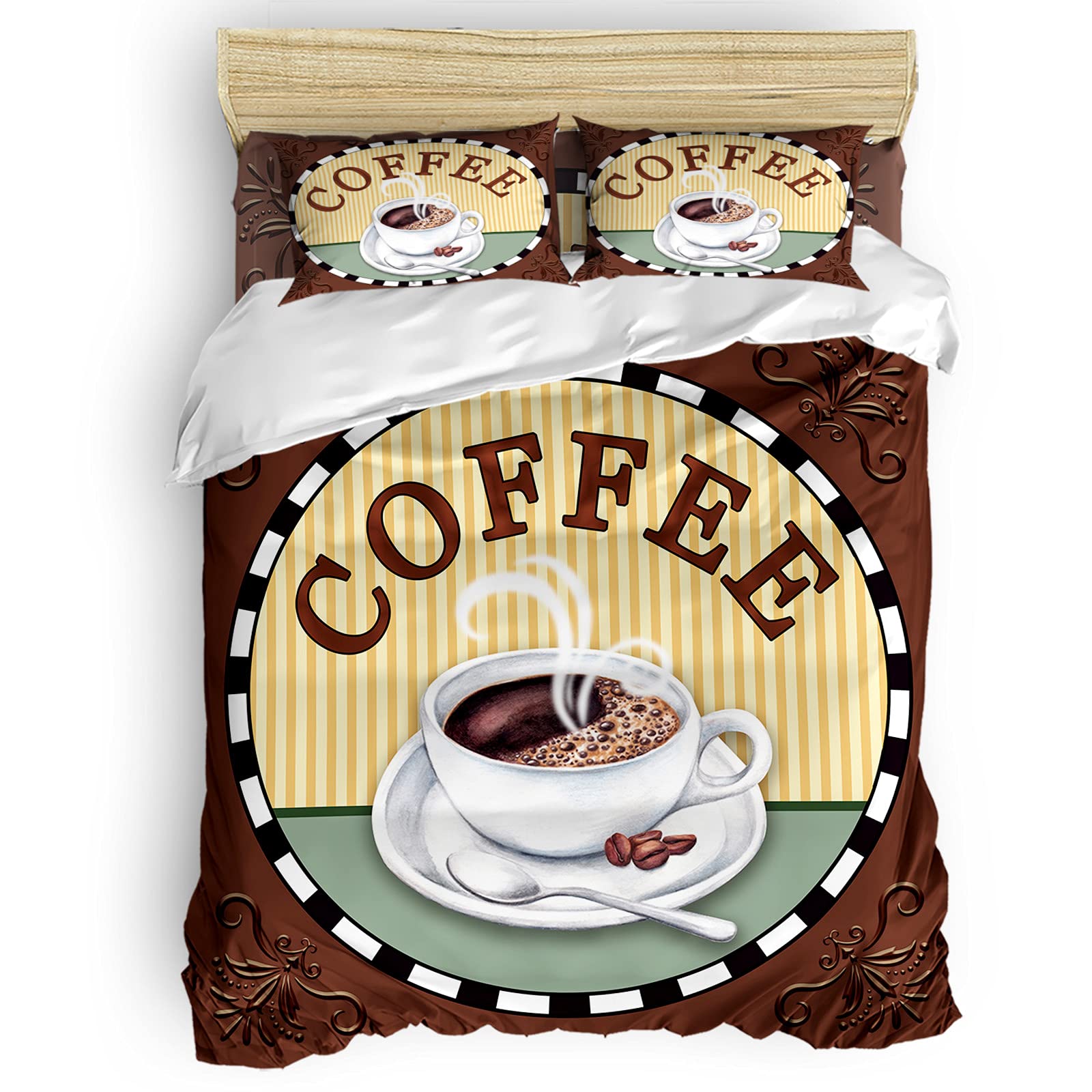 MUSEDAY 4-Piece Queen Size Duvet Cover Set - Retro Dark American Coffee Plaid Stripes Design - Ultra Soft Bedding with Zipper Closure & Corner Ties - Classic Vintage Style for Cozy Bedroom Decor - Perfect for Master Bedroom, Guest Room & Dorm