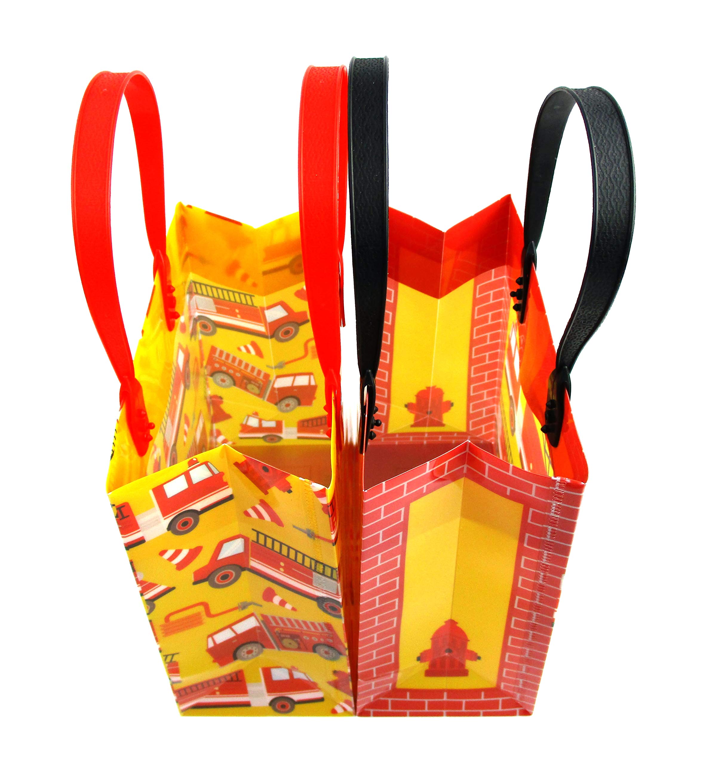 Fire Truck Themed Party Favor Bags with Handles - 12 Pack Firefighter Goodie Bags for Kids Birthday, Baby Shower & Classroom Treats | Perfect for Candy, Toys & Party Favors