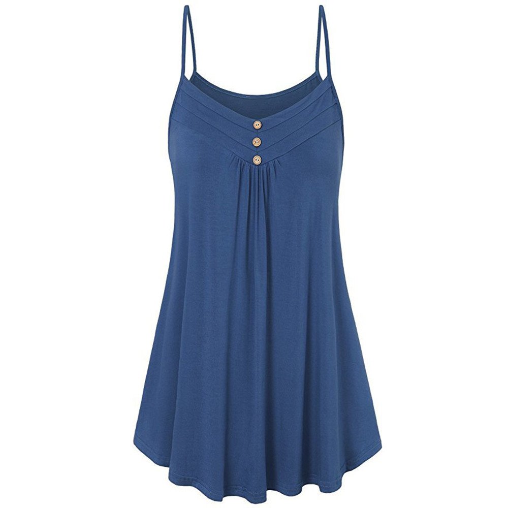 VEZAD Women's Summer Flowy Swing Tank Top - Round Neck Sleeveless Button Down Casual Loose Shirt for Beach, Vacation & Everyday Wear