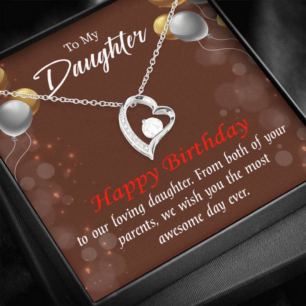 Personalized Daughter Birthday Necklace - Forever Love Heart Pendant with CZ Stones & Gift Card - Perfect for Birthdays, Graduation, Mother's Day & Special Occasions