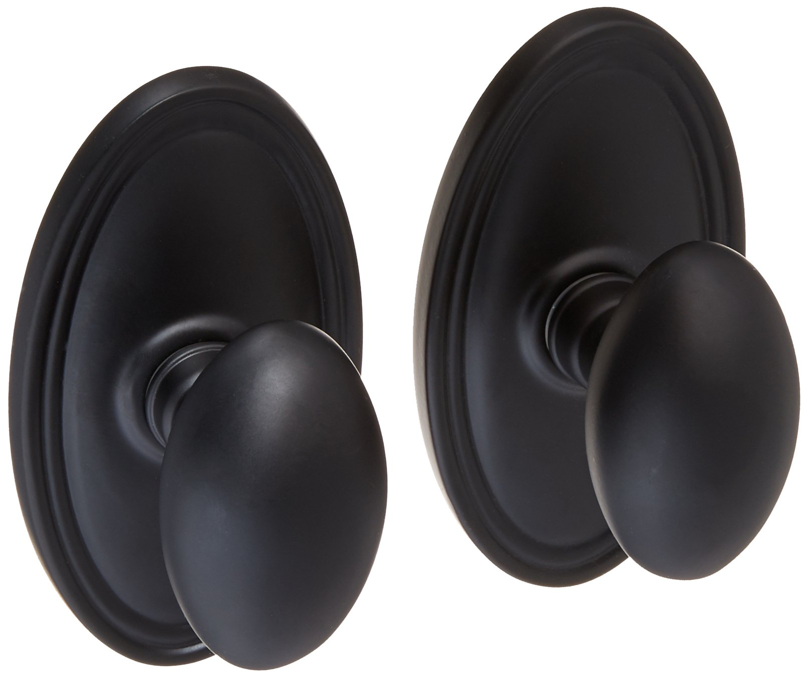 Matte Black Oval Rosette Set with Elliptical Brass Knobs - Double Dummy Door Handles for Interior Doors - Perfect for Bedroom, Bathroom & Closet Door Hardware Upgrade