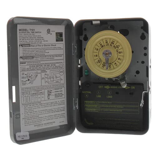 Intermatic T101 Heavy Duty Mechanical Timer Switch - 24-Hour Indoor/Outdoor Time Control for Lights, Pumps, and Appliances | Perfect for Home, Office, and Garden Use